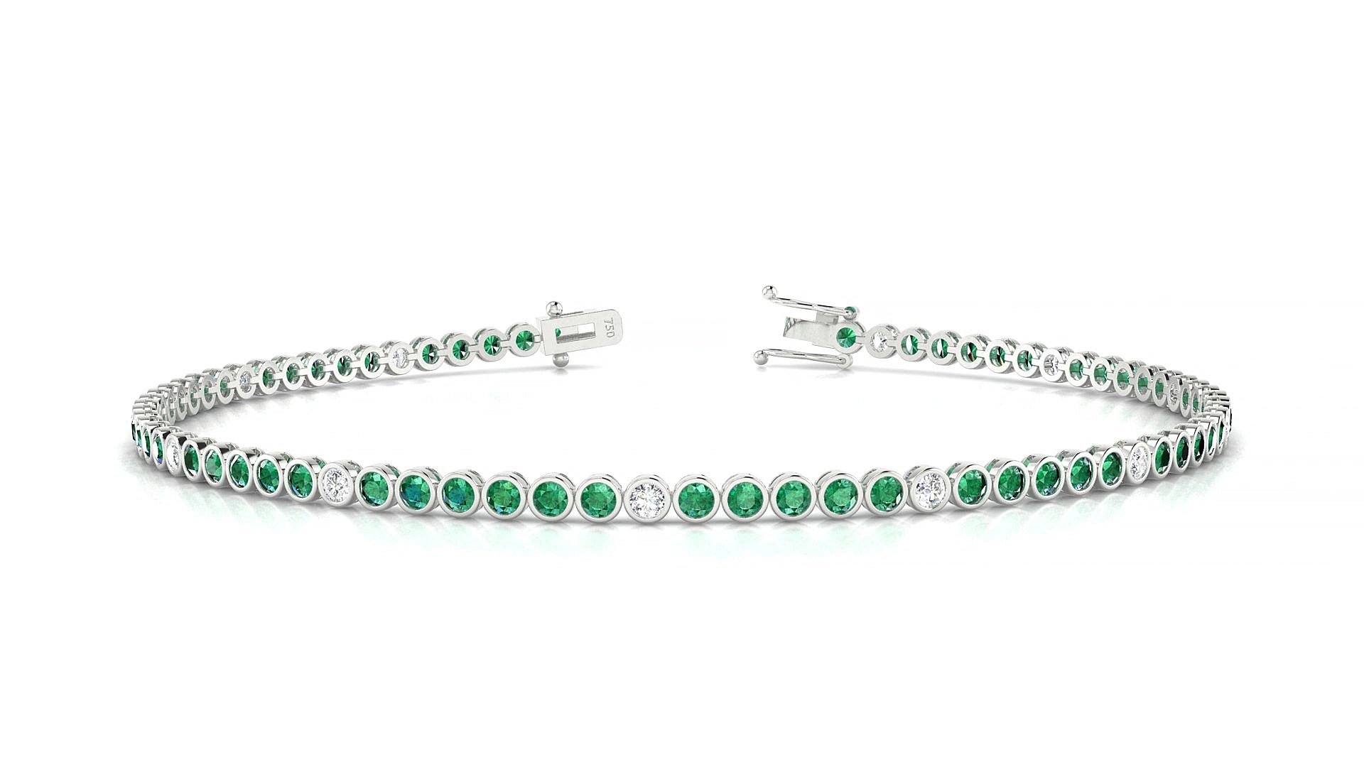 Avila 5-1 | 18k White Gold 1.7 mm Round Natural Emerald & Diamond 15 cm Tennis Bracelet