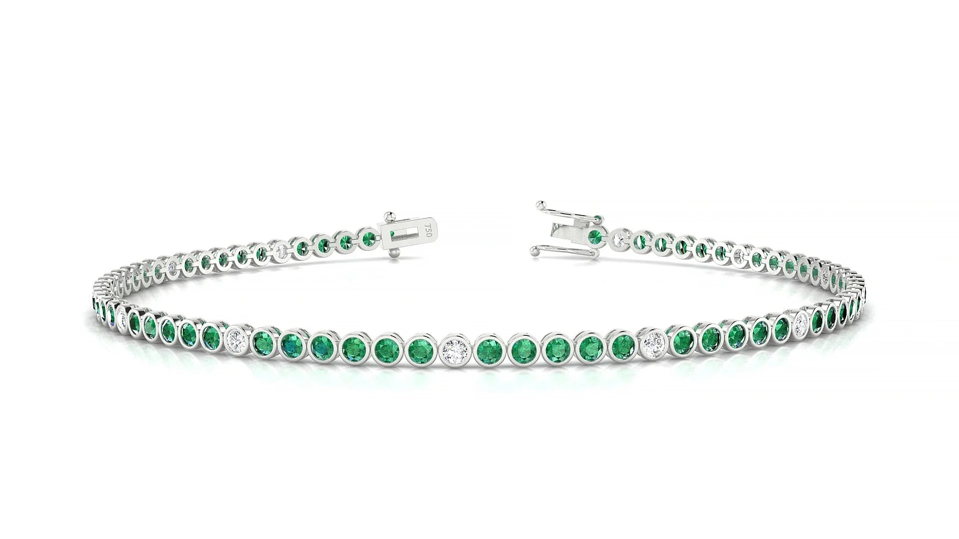 Avila 5-1 | 18k White Gold 1.7 mm Round Natural Emerald & Diamond Tennis Bracelet