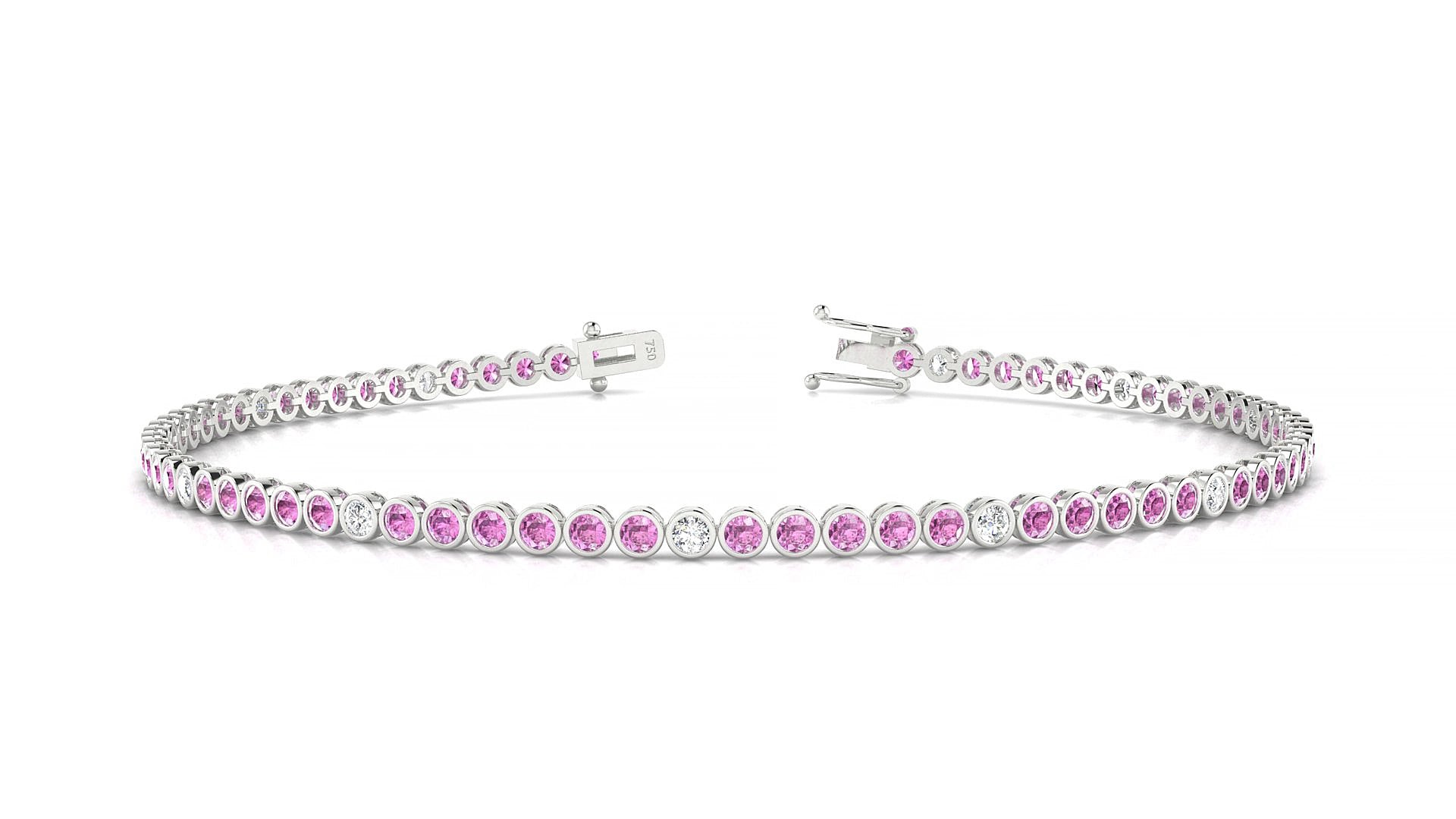 Avila 5-1 | 18k White Gold 1.7 mm Round Natural Pink Sapphire & Diamond 18 cm Tennis Bracelet