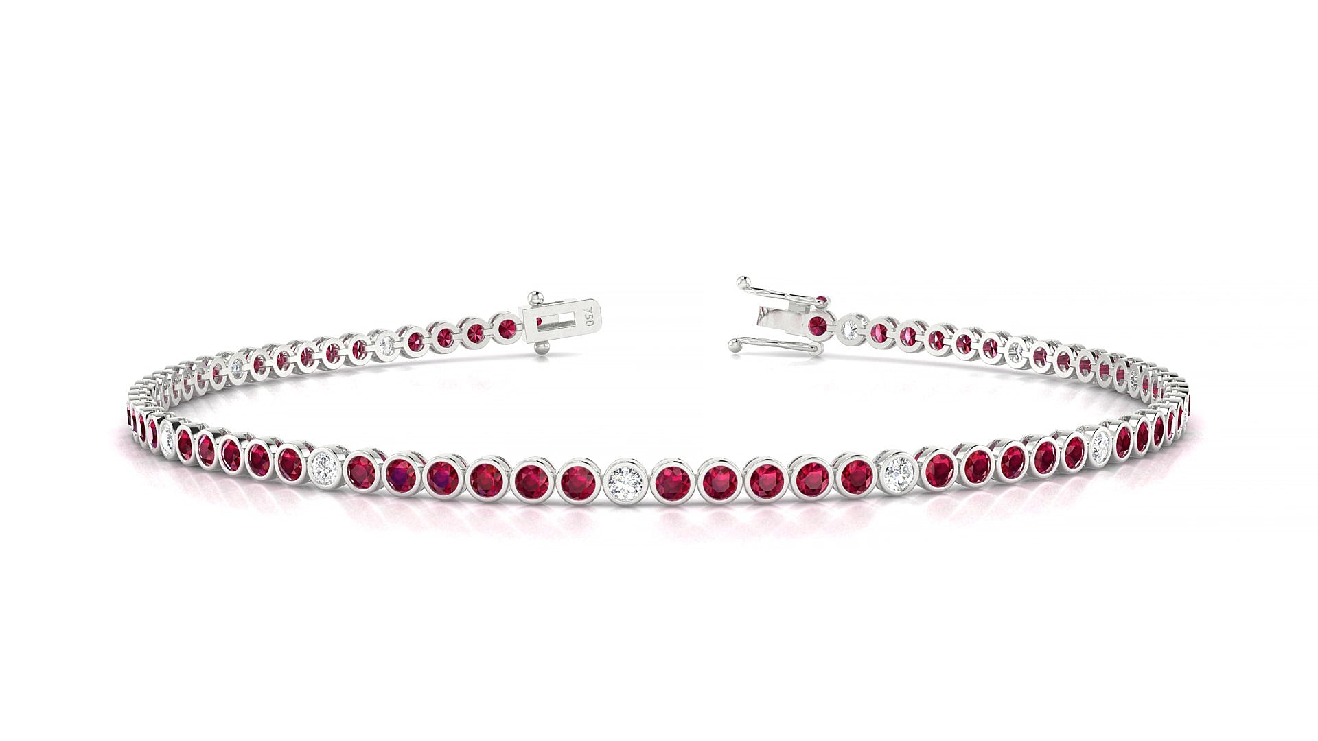 Avila 5-1 | 18k White Gold 1.7 mm Round Natural Ruby & Diamond 17 cm Tennis Bracelet