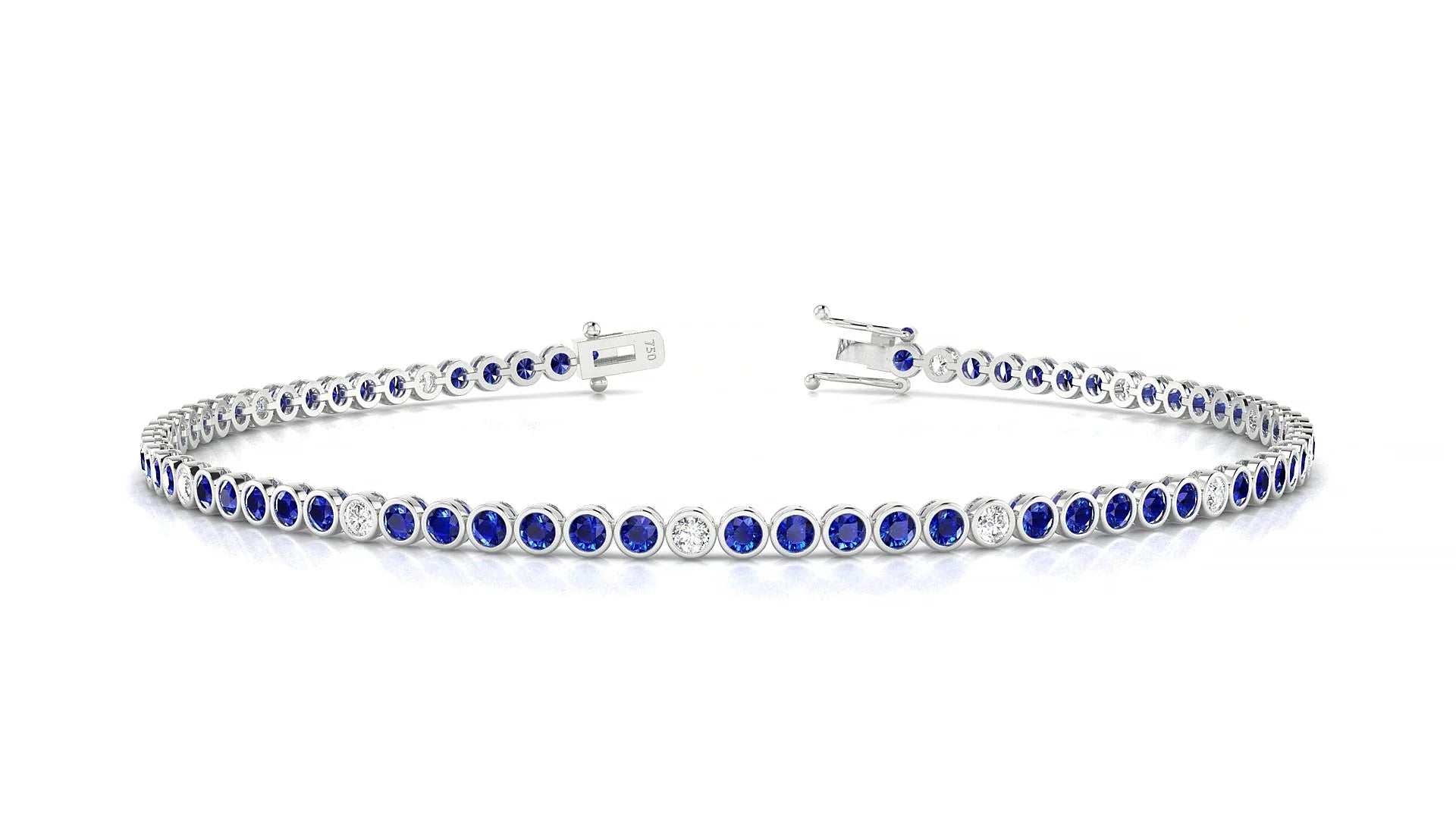 Avila 5-1 | 18k White Gold 1.7 mm Round Natural Sapphire & Diamond Tennis Bracelet
