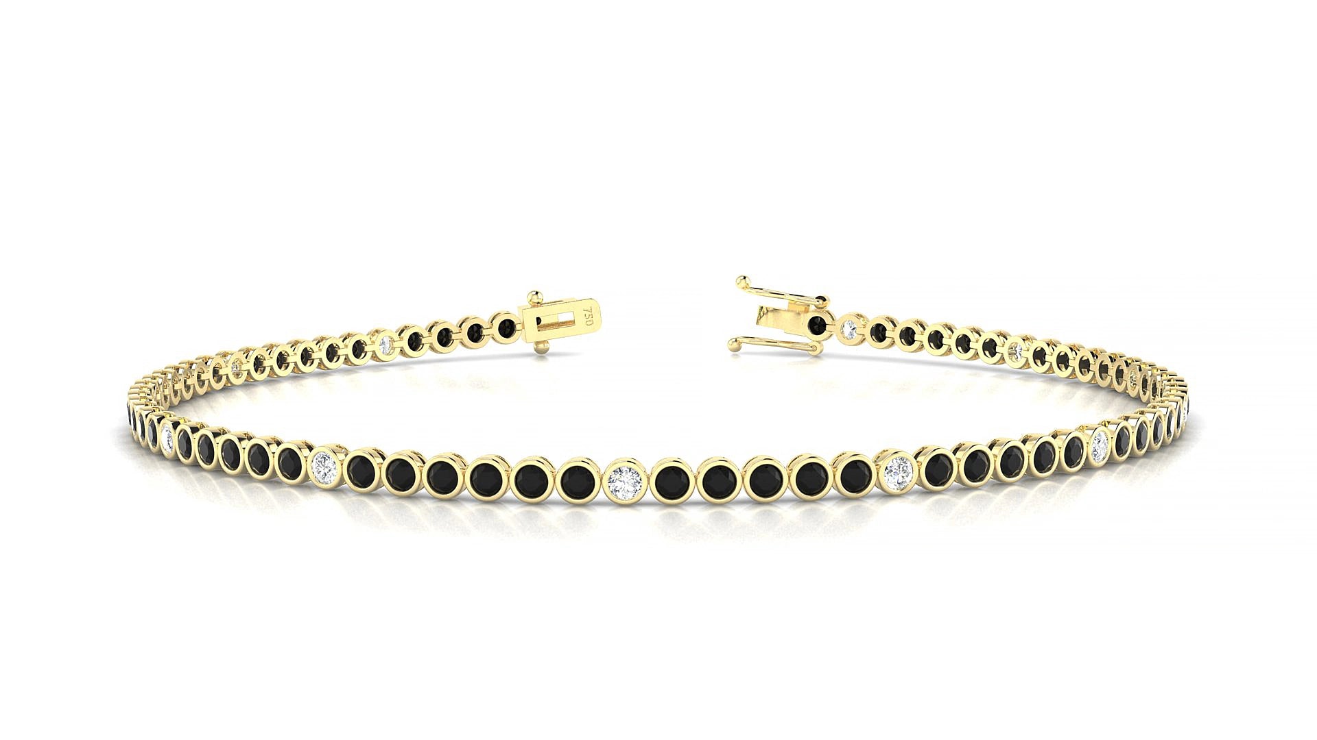 Avila 5-1 | 18k Yellow Gold 1.7 mm Round Natural Black Diamond & Diamond 20 cm Tennis Bracelet