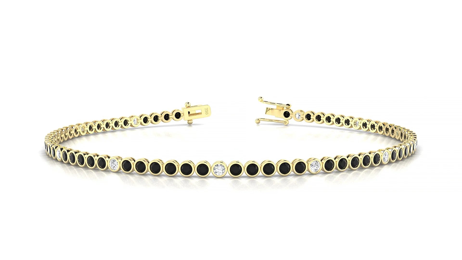 Avila 5-1 | 18k Yellow Gold 1.7 mm Round Natural Black Diamond & Diamond Tennis Bracelet