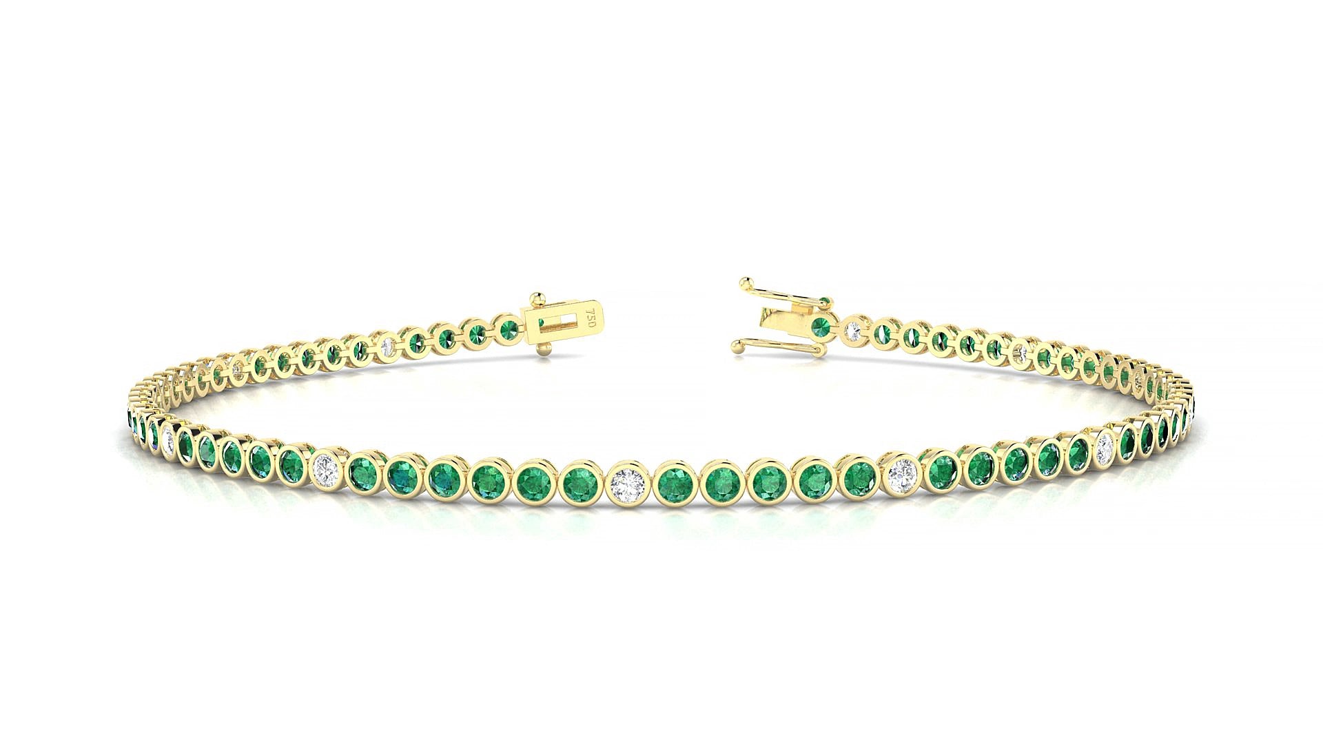 Avila 5-1 | 18k Yellow Gold 1.7 mm Round Natural Emerald & Diamond 16 cm Tennis Bracelet