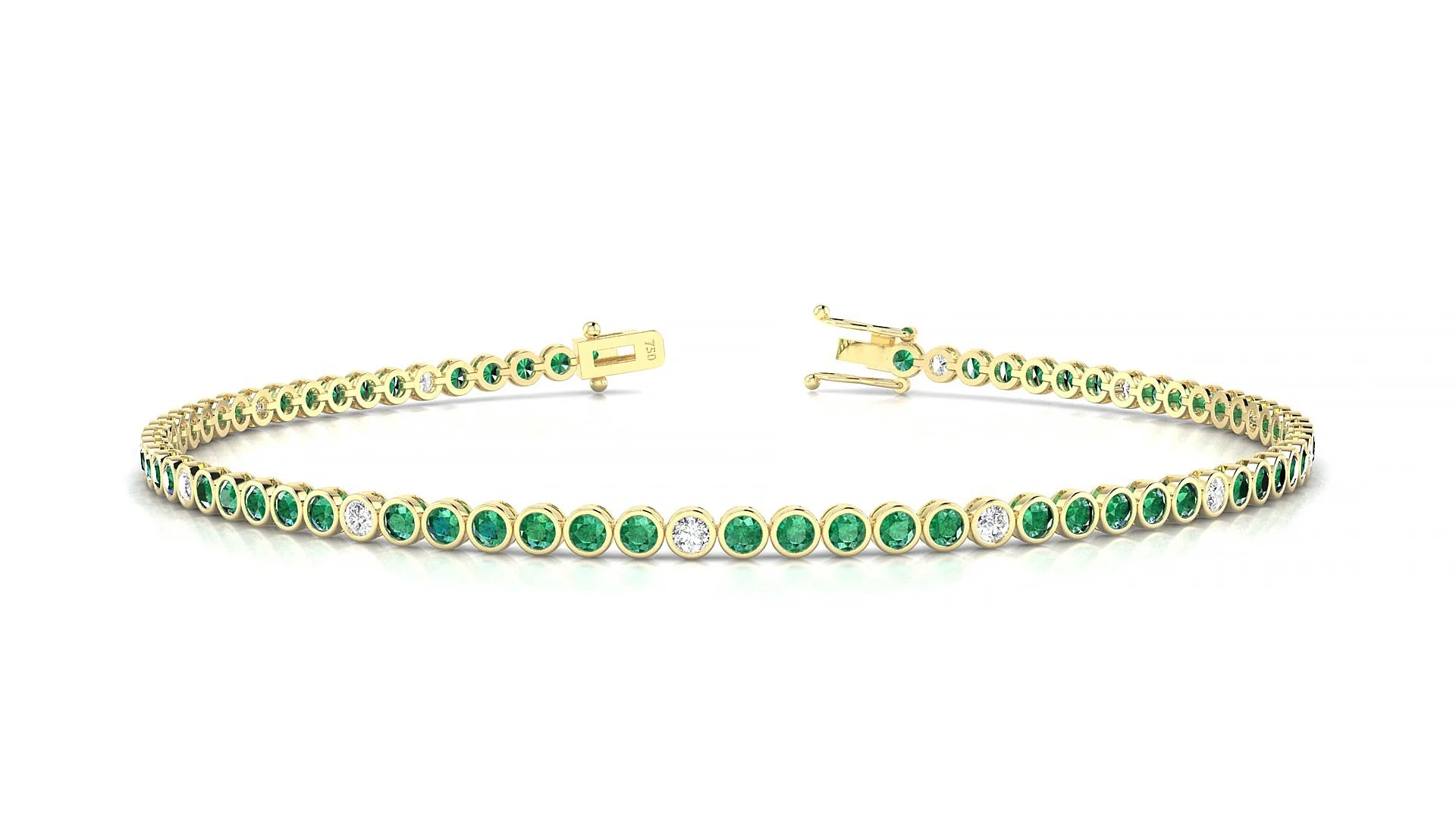 Avila 5-1 | 18k Yellow Gold 1.7 mm Round Natural Emerald & Diamond Tennis Bracelet