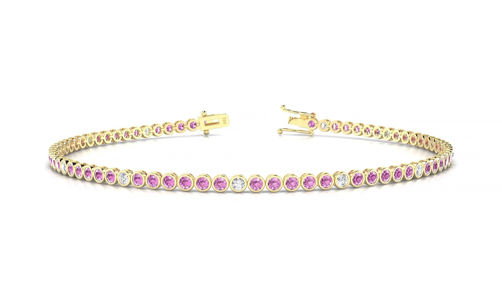 Avila 5-1 | 18k Yellow Gold 1.7 mm Round Natural Pink Sapphire & Diamond Tennis Bracelet