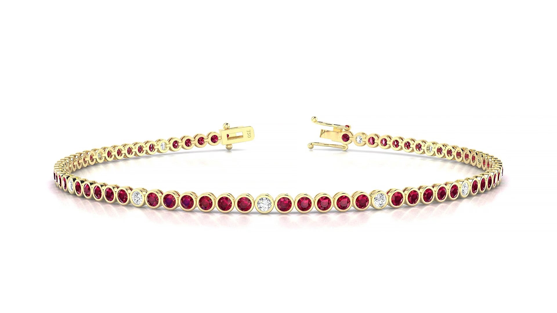 Avila 5-1 | 18k Yellow Gold 1.7 mm Round Natural Ruby & Diamond Tennis Bracelet