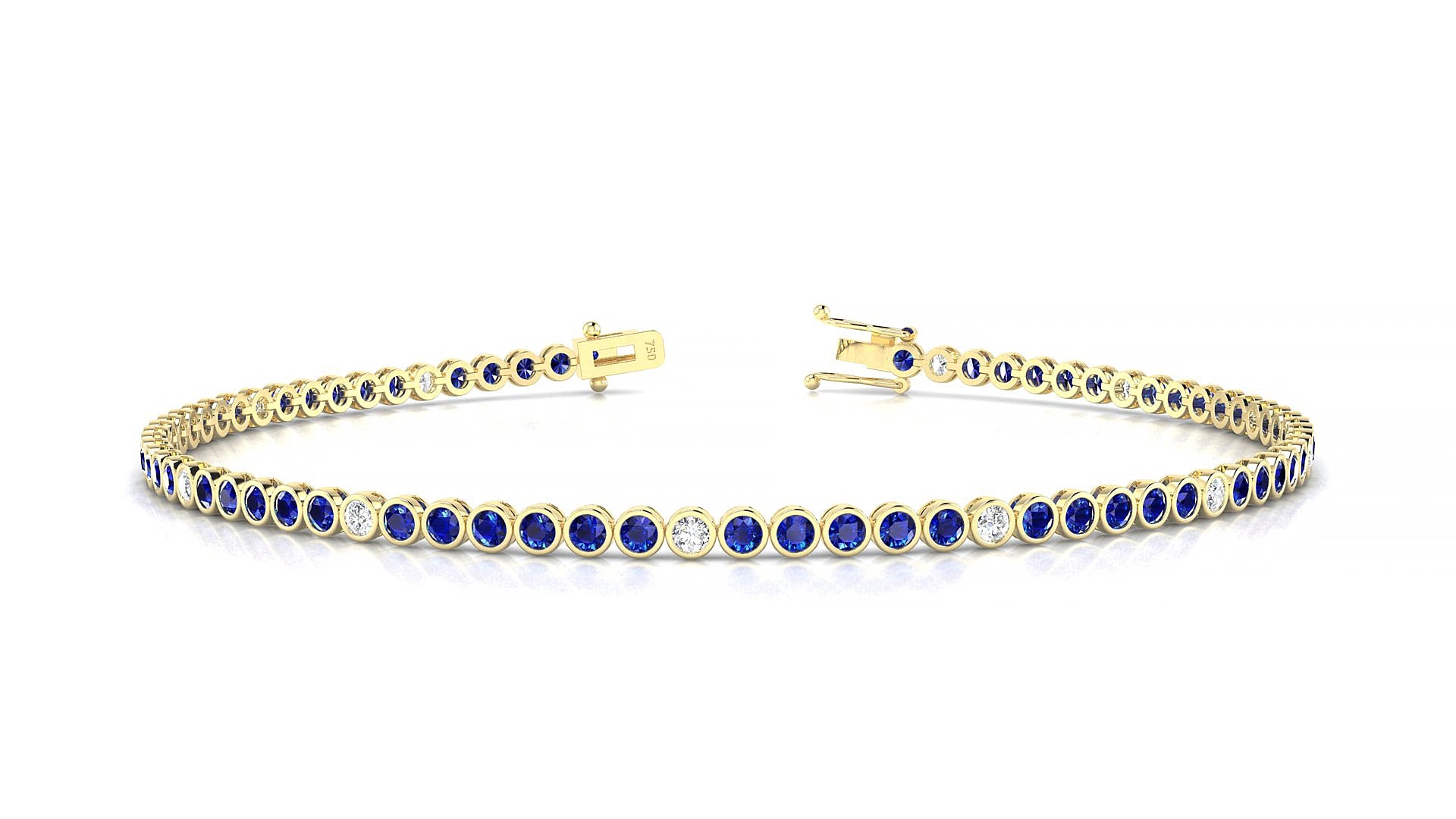 Avila 5-1 | 18k Yellow Gold 1.7 mm Round Natural Sapphire & Diamond 19 cm Tennis Bracelet