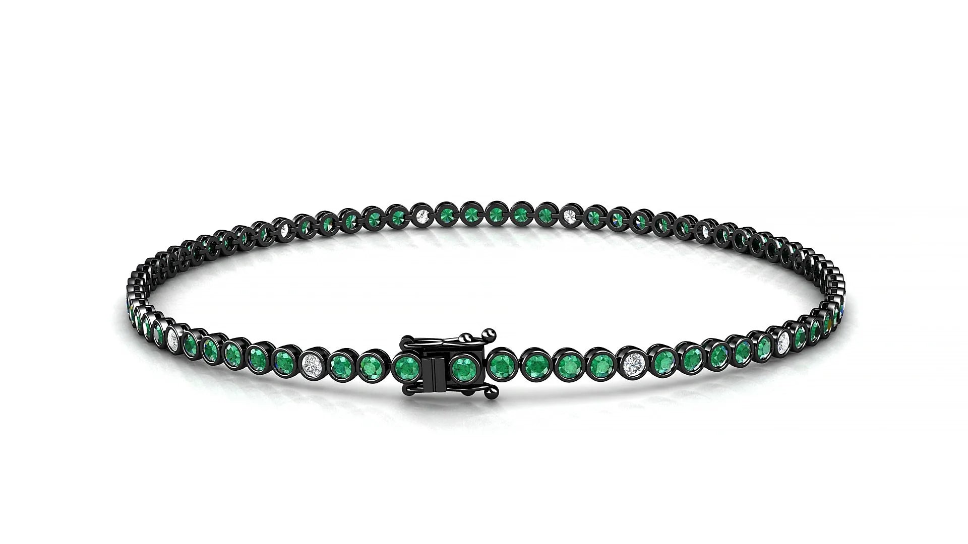 Avila 5-1 | 18k Black Gold 1.7 mm Round Natural Emerald & Diamond Tennis Bracelet