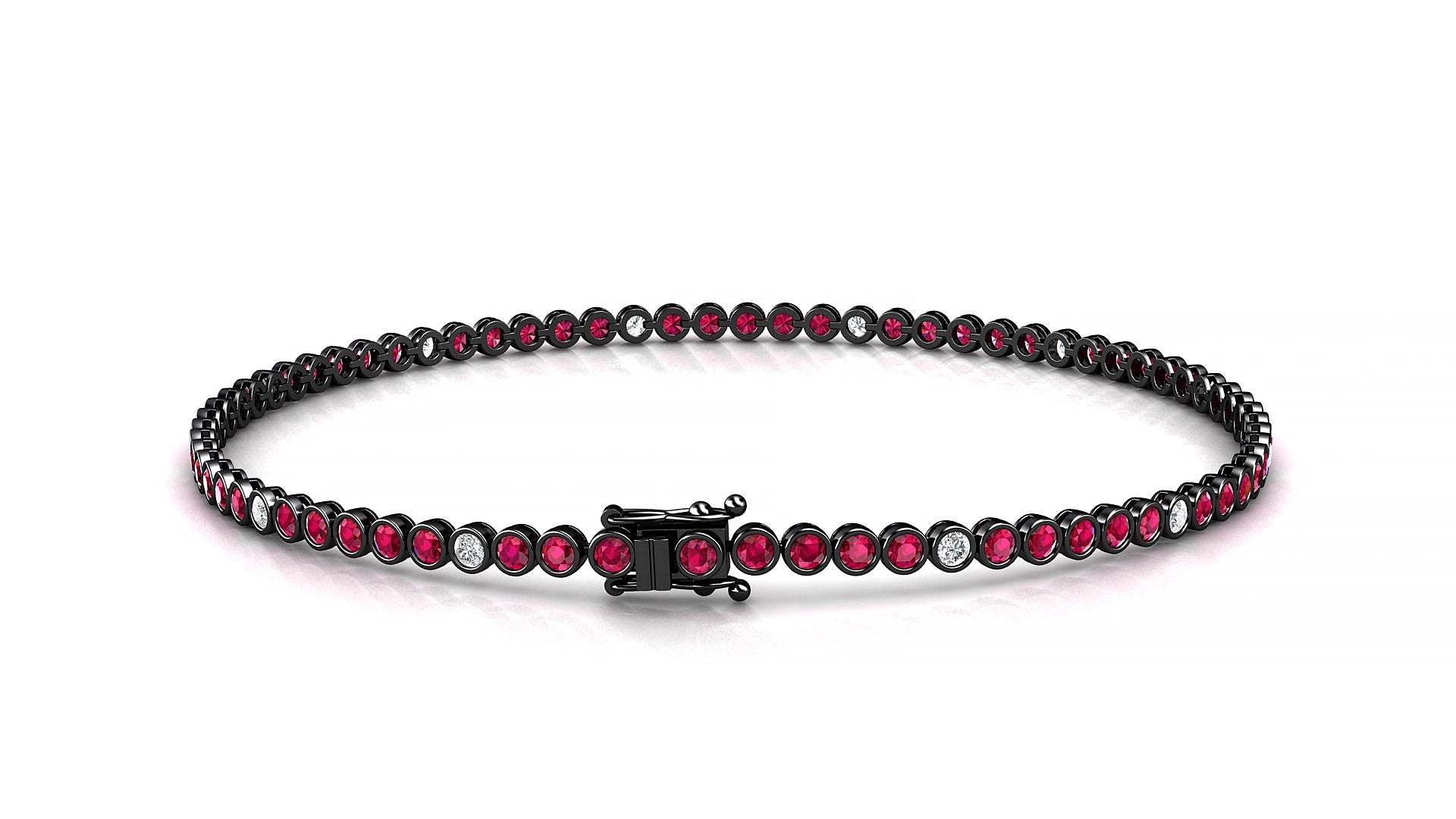 Avila 5-1 | 18k Black Gold 1.7 mm Round Natural Ruby & Diamond 20 cm Tennis Bracelet