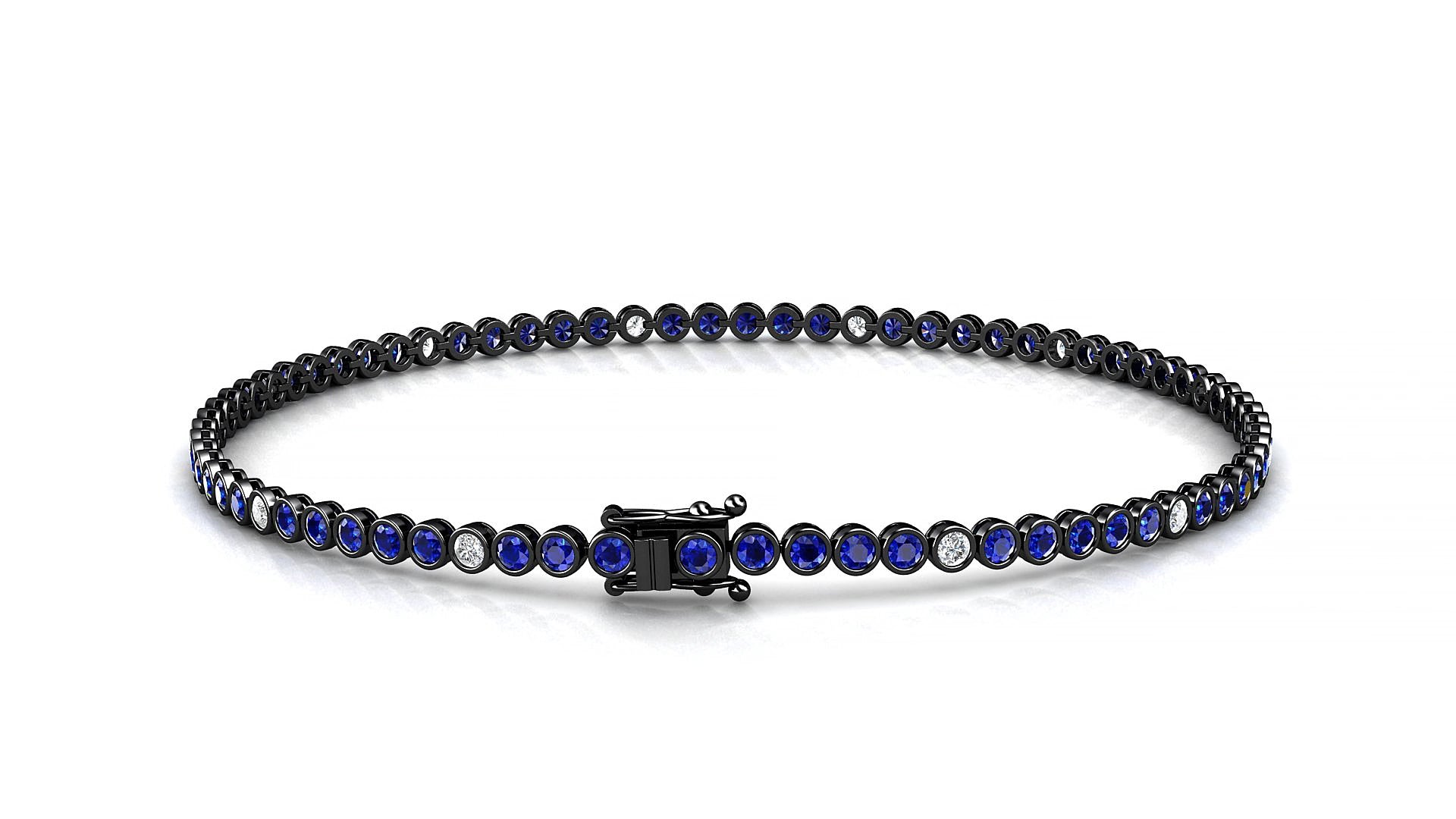 Avila 5-1 | 18k Black Gold 1.7 mm Round Natural Sapphire & Diamond 19 cm Tennis Bracelet
