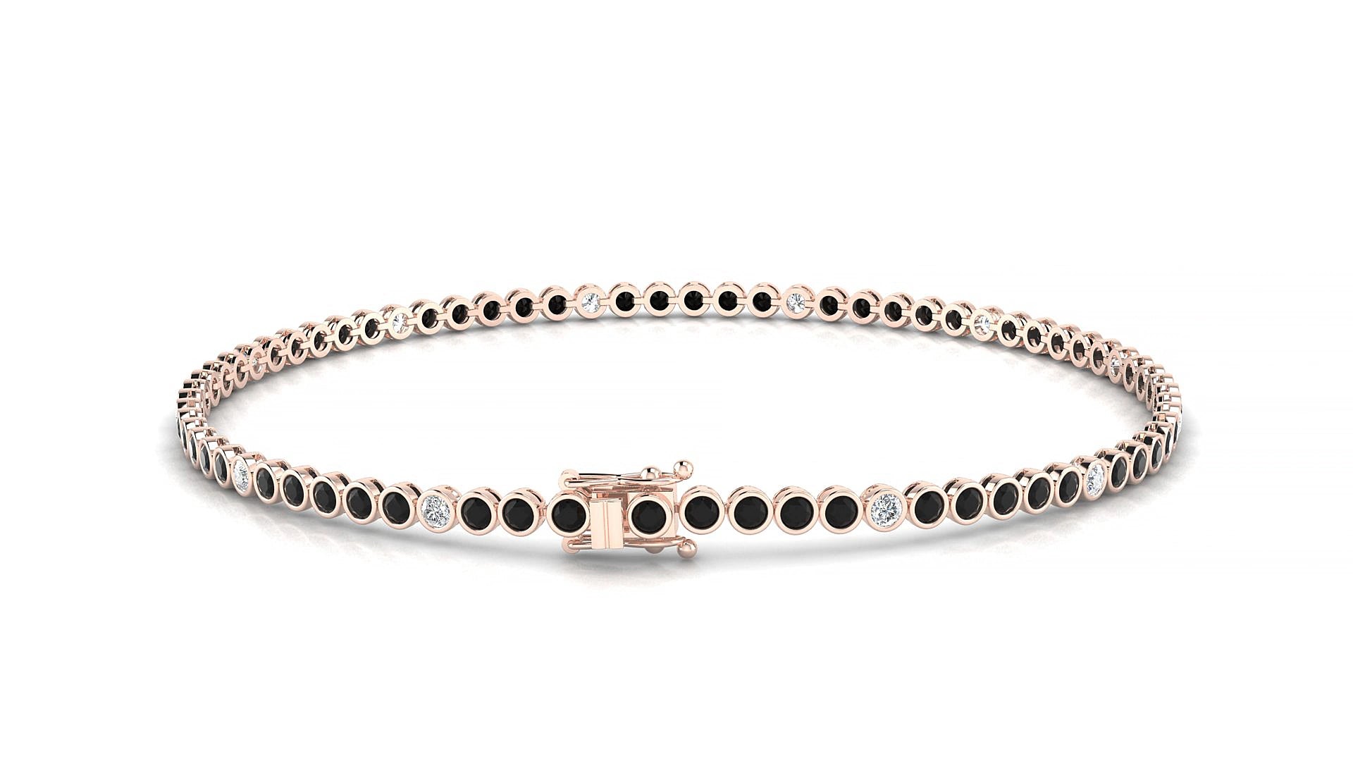 Avila 5-1 | 18k Rose Gold 1.7 mm Round Natural Black Diamond & Diamond 17 cm Tennis Bracelet