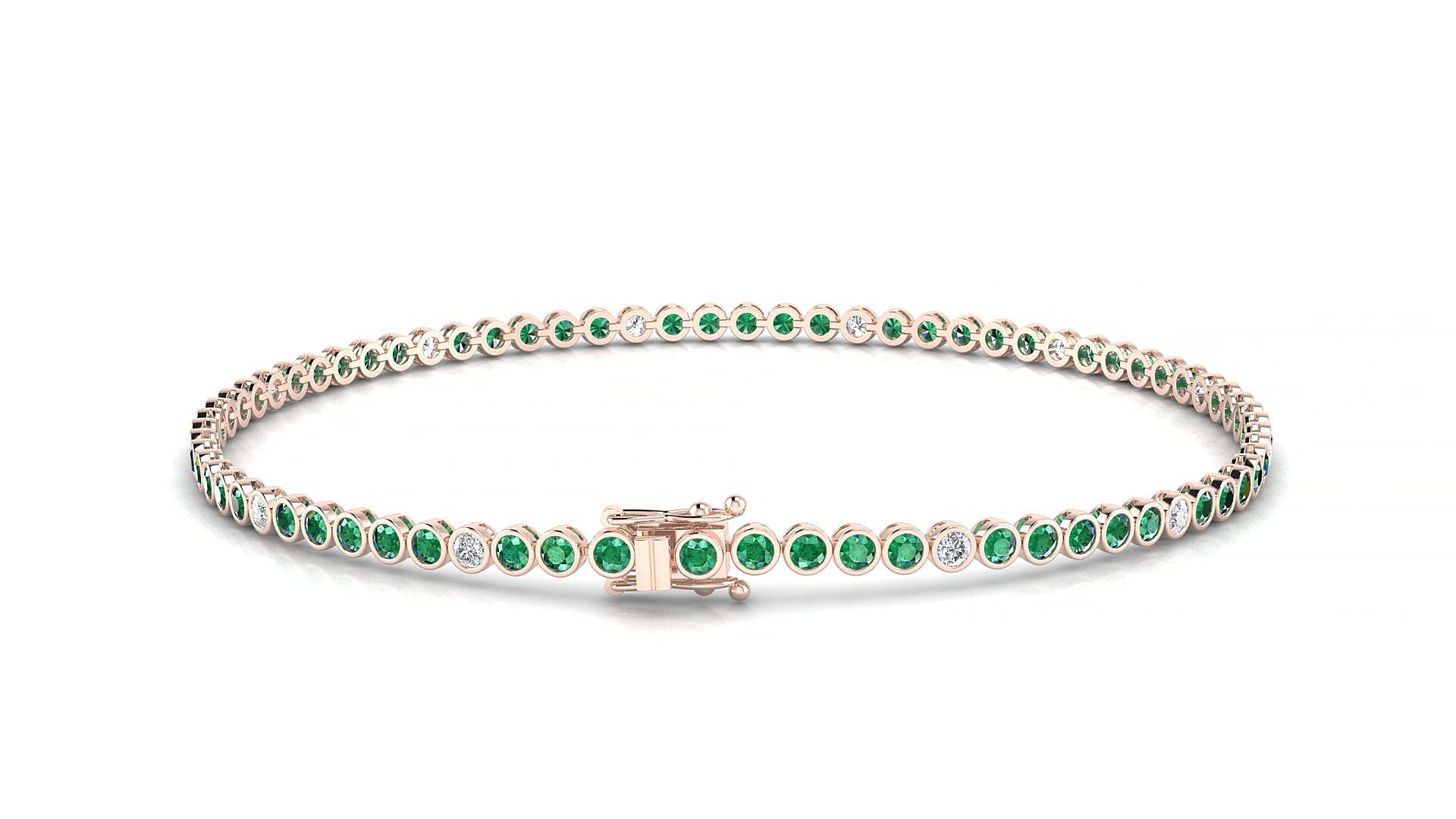 Avila 5-1 | 18k Rose Gold 1.7 mm Round Natural Emerald & Diamond 15 cm Tennis Bracelet