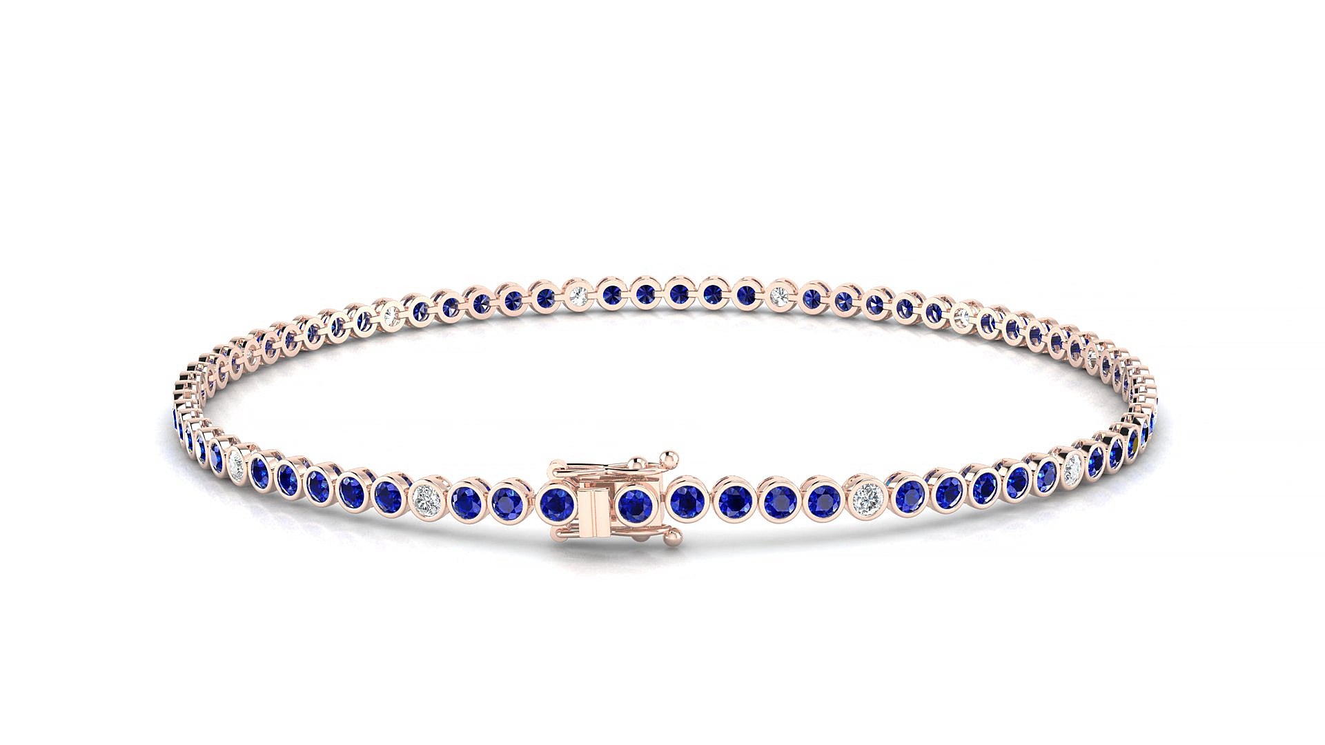 Avila 5-1 | 18k Rose Gold 1.7 mm Round Natural Sapphire & Diamond 15 cm Tennis Bracelet