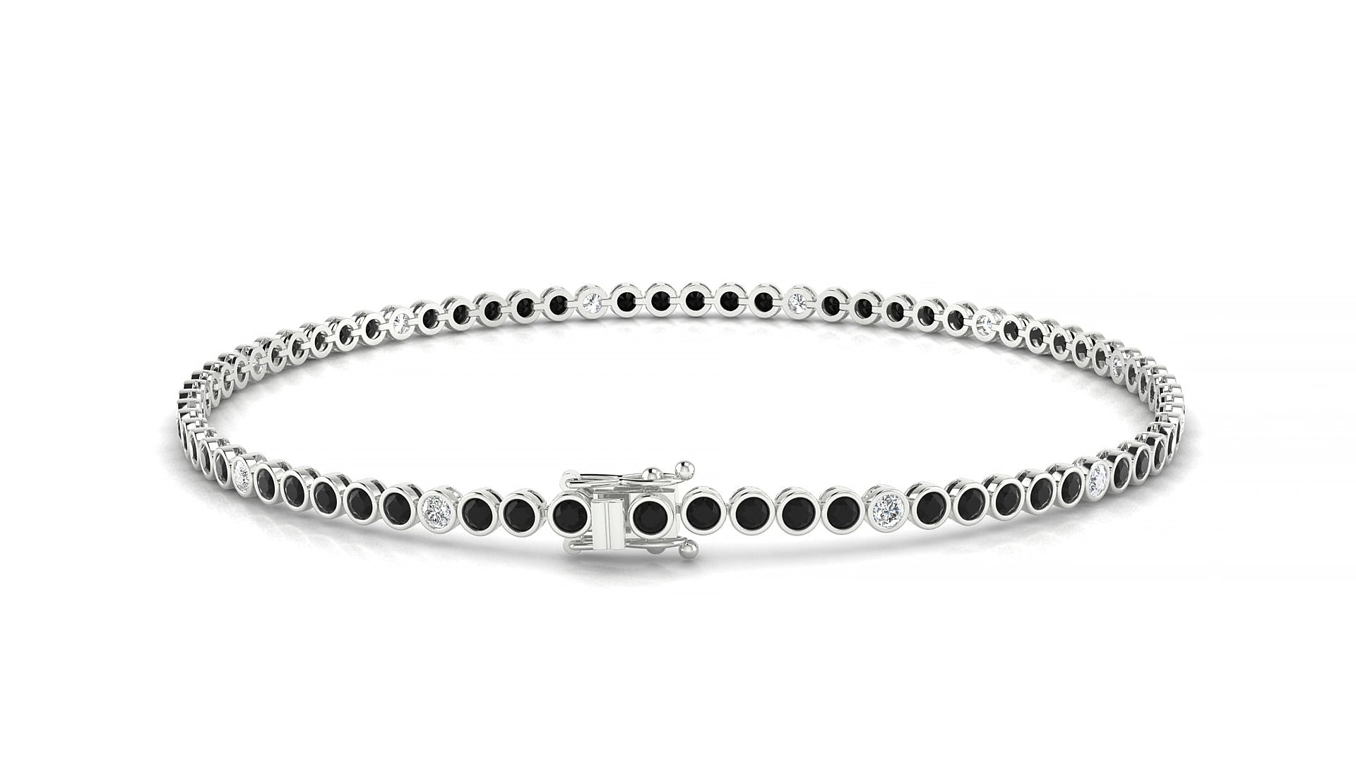 Avila 5-1 | 18k White Gold 1.7 mm Round Natural Black Diamond & Diamond 17 cm Tennis Bracelet