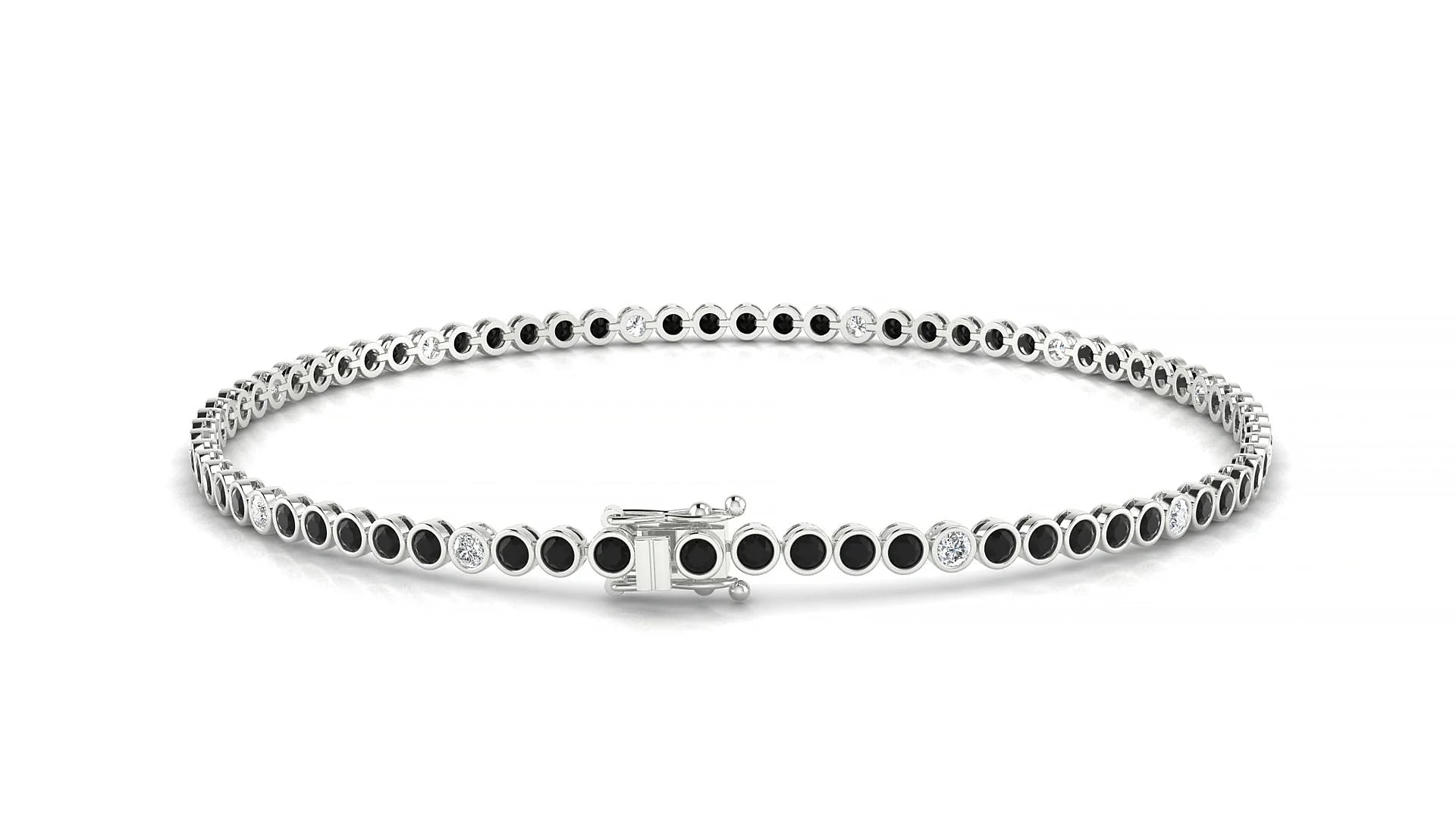 Avila 5-1 | 18k White Gold 1.7 mm Round Natural Black Diamond & Diamond Tennis Bracelet