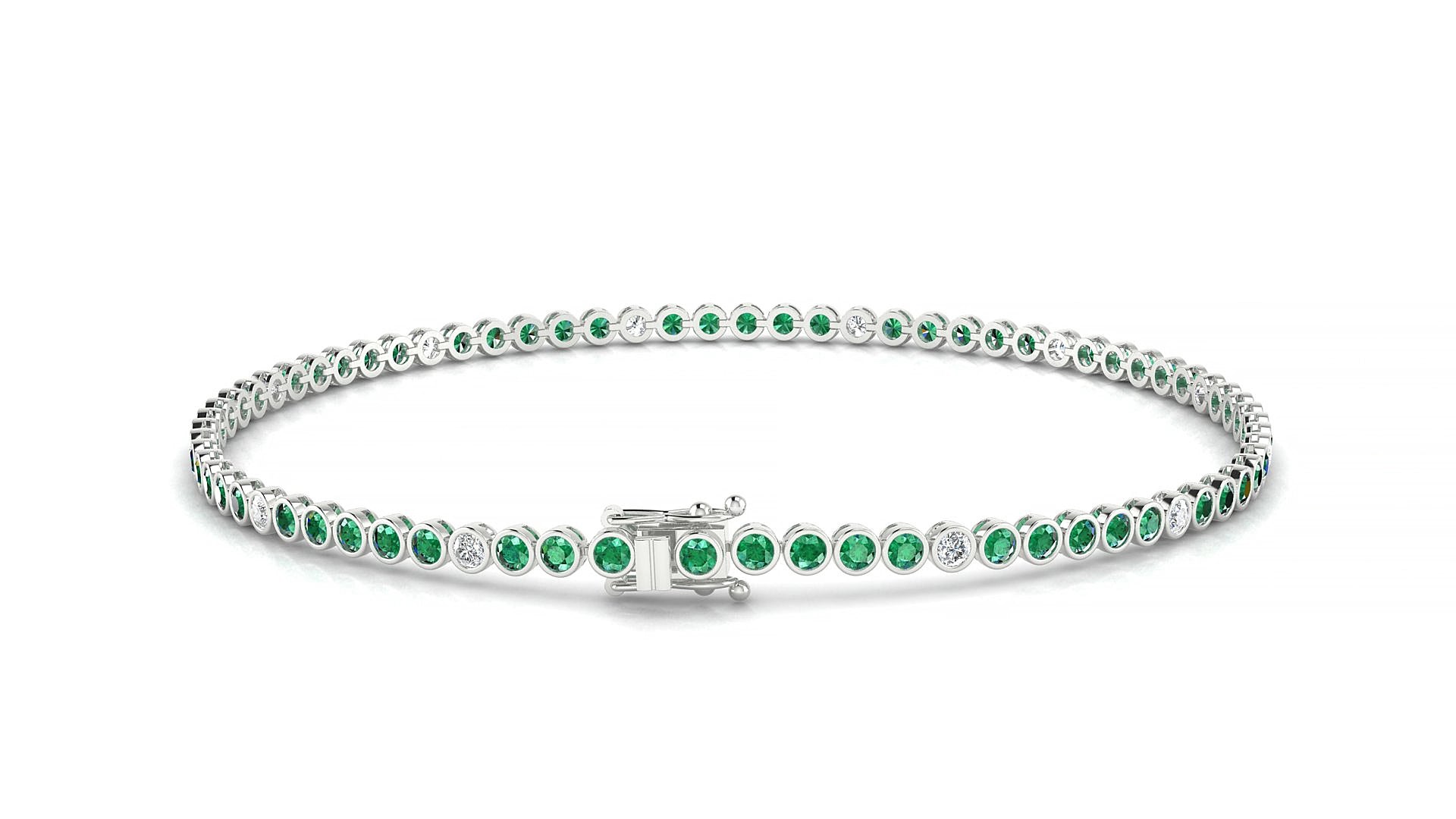 Avila 5-1 | 18k White Gold 1.7 mm Round Natural Emerald & Diamond 15 cm Tennis Bracelet
