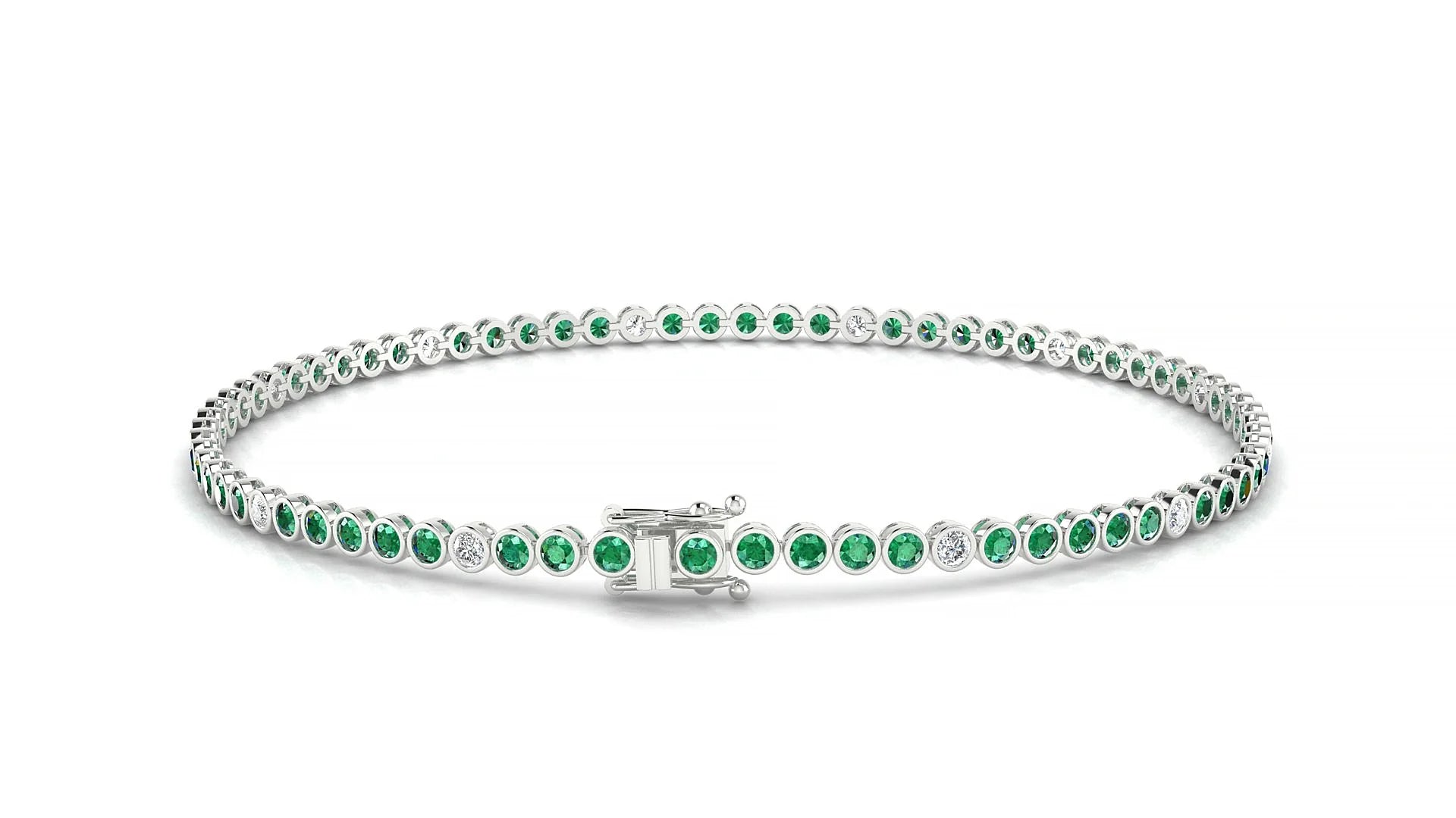 Avila 5-1 | 18k White Gold 1.7 mm Round Natural Emerald & Diamond Tennis Bracelet