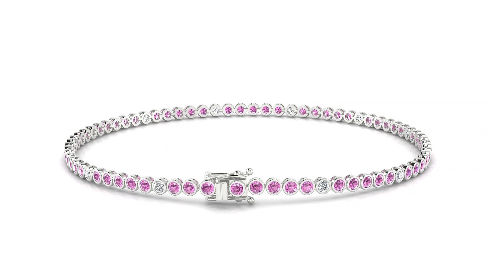 Avila 5-1 | 18k White Gold 1.7 mm Round Natural Pink Sapphire & Diamond 15 cm Tennis Bracelet