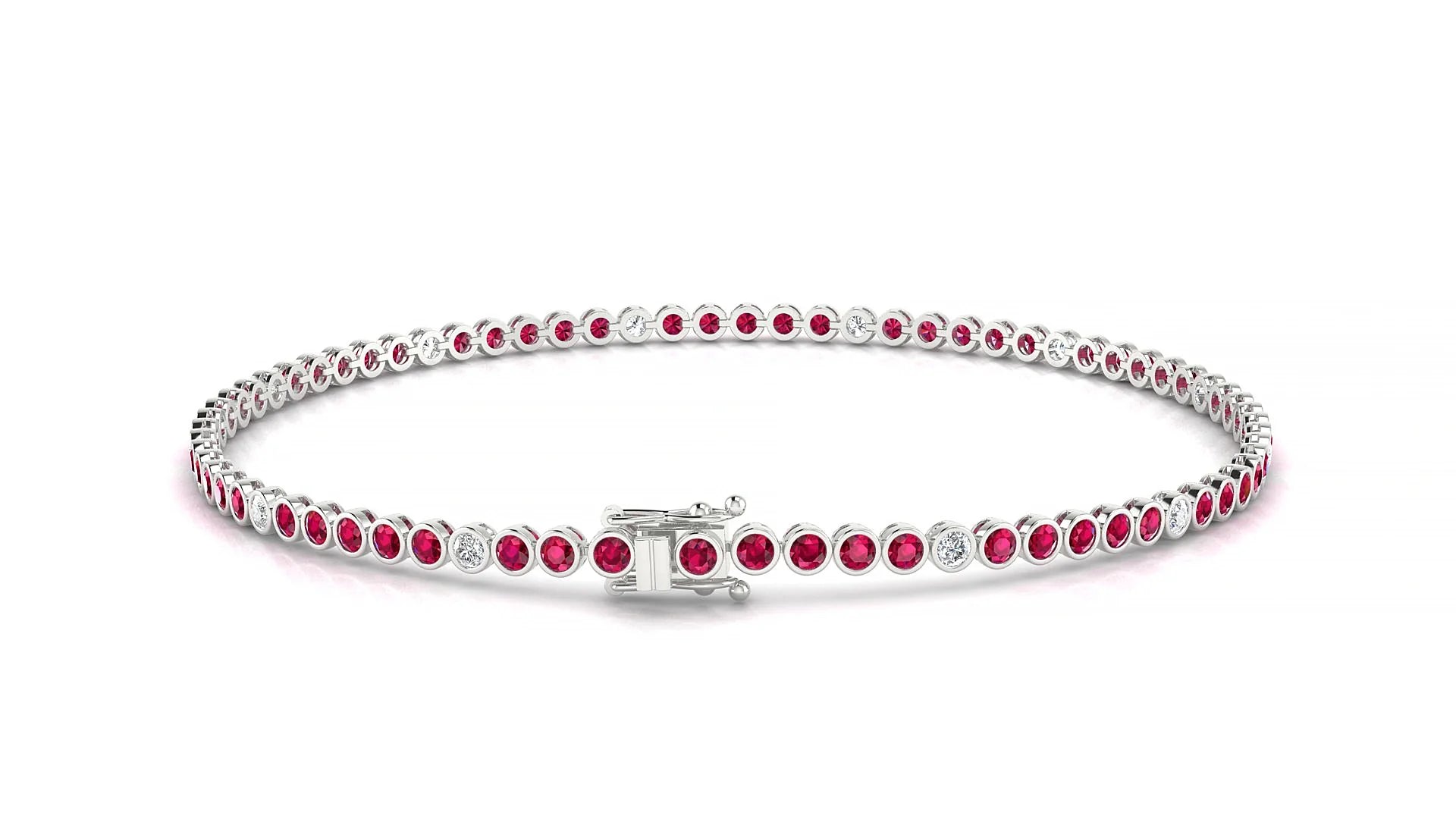Avila 5-1 | 18k White Gold 1.7 mm Round Natural Ruby & Diamond Tennis Bracelet