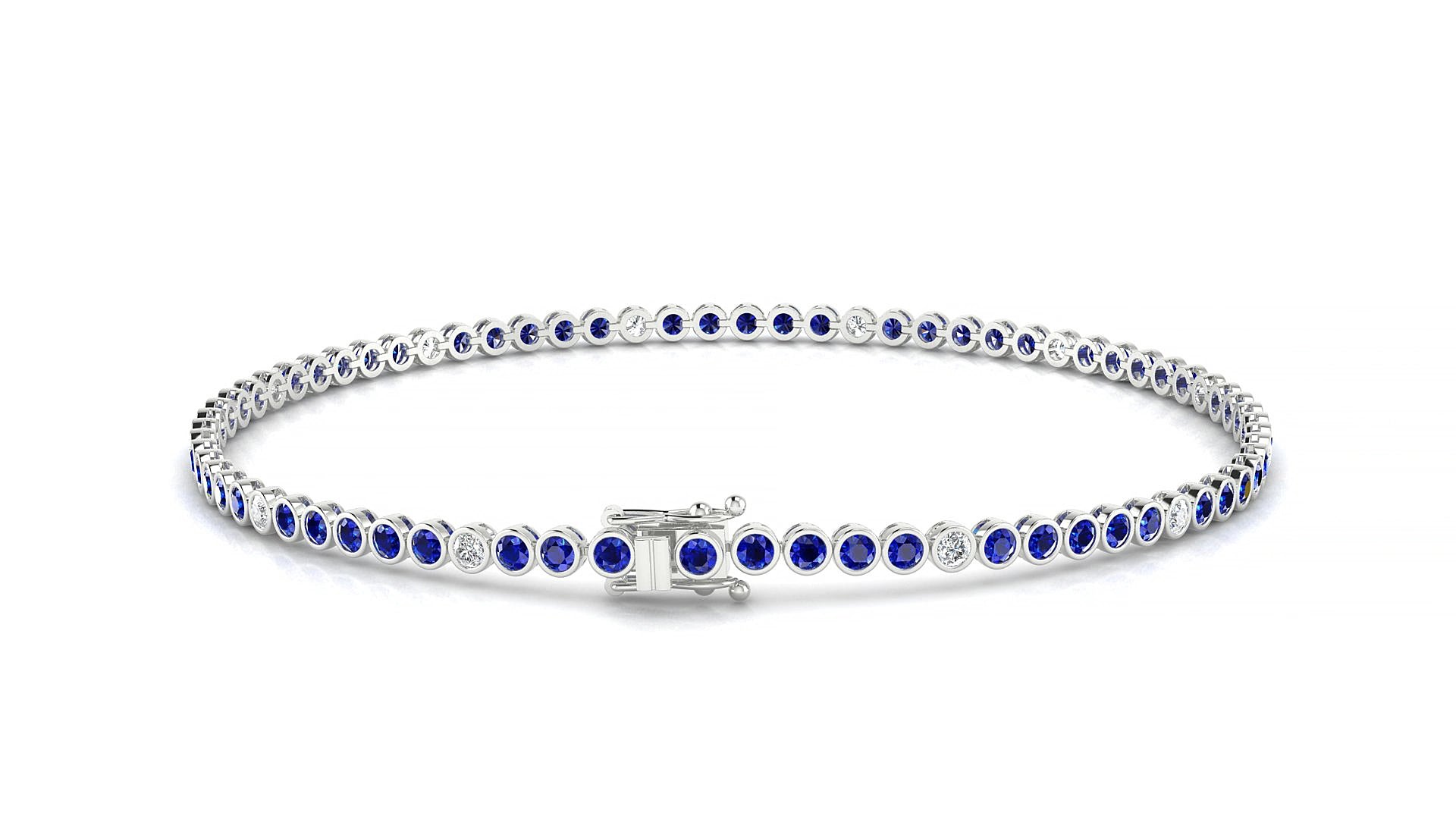 Avila 5-1 | 18k White Gold 1.7 mm Round Natural Sapphire & Diamond 18 cm Tennis Bracelet