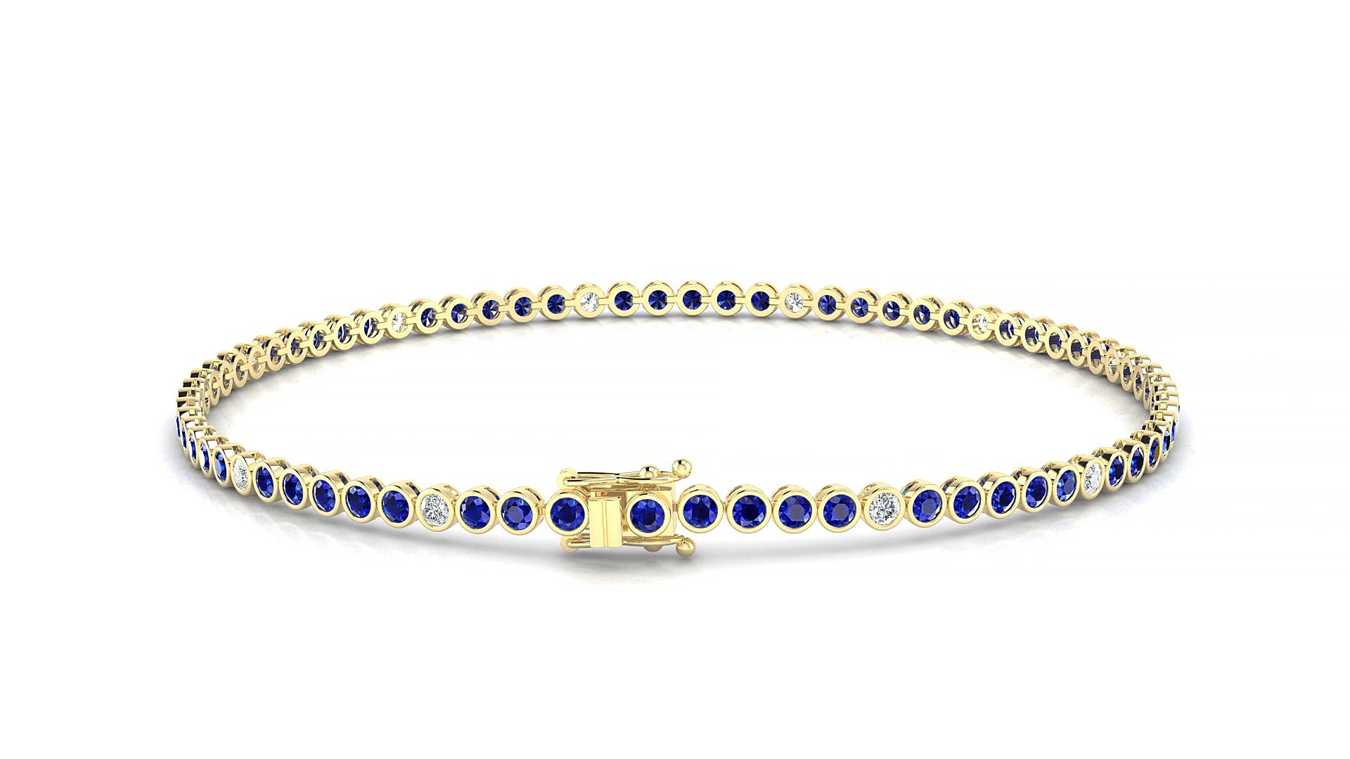 Avila 5-1 | 18k Yellow Gold 1.7 mm Round Natural Sapphire & Diamond 18 cm Tennis Bracelet