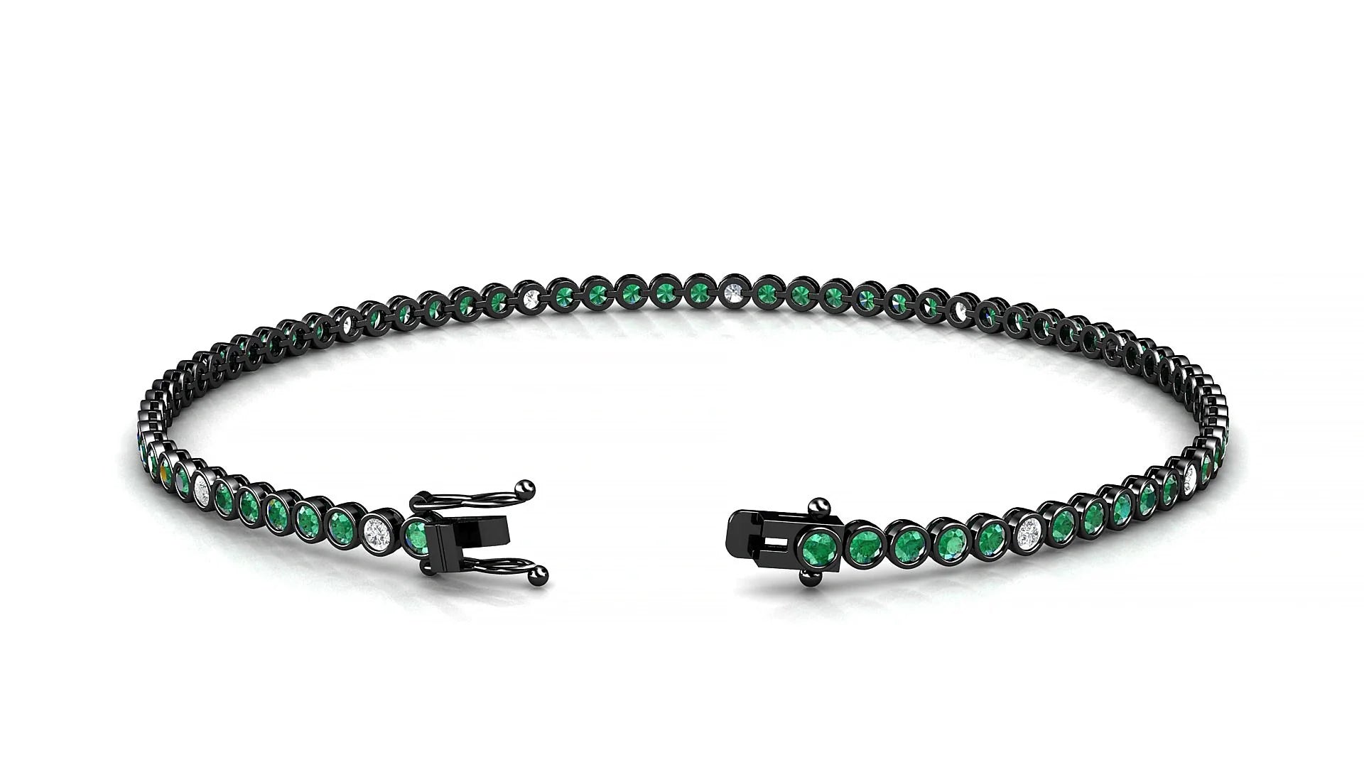 Avila 5-1 | 18k Black Gold 1.7 mm Round Natural Emerald & Diamond Tennis Bracelet