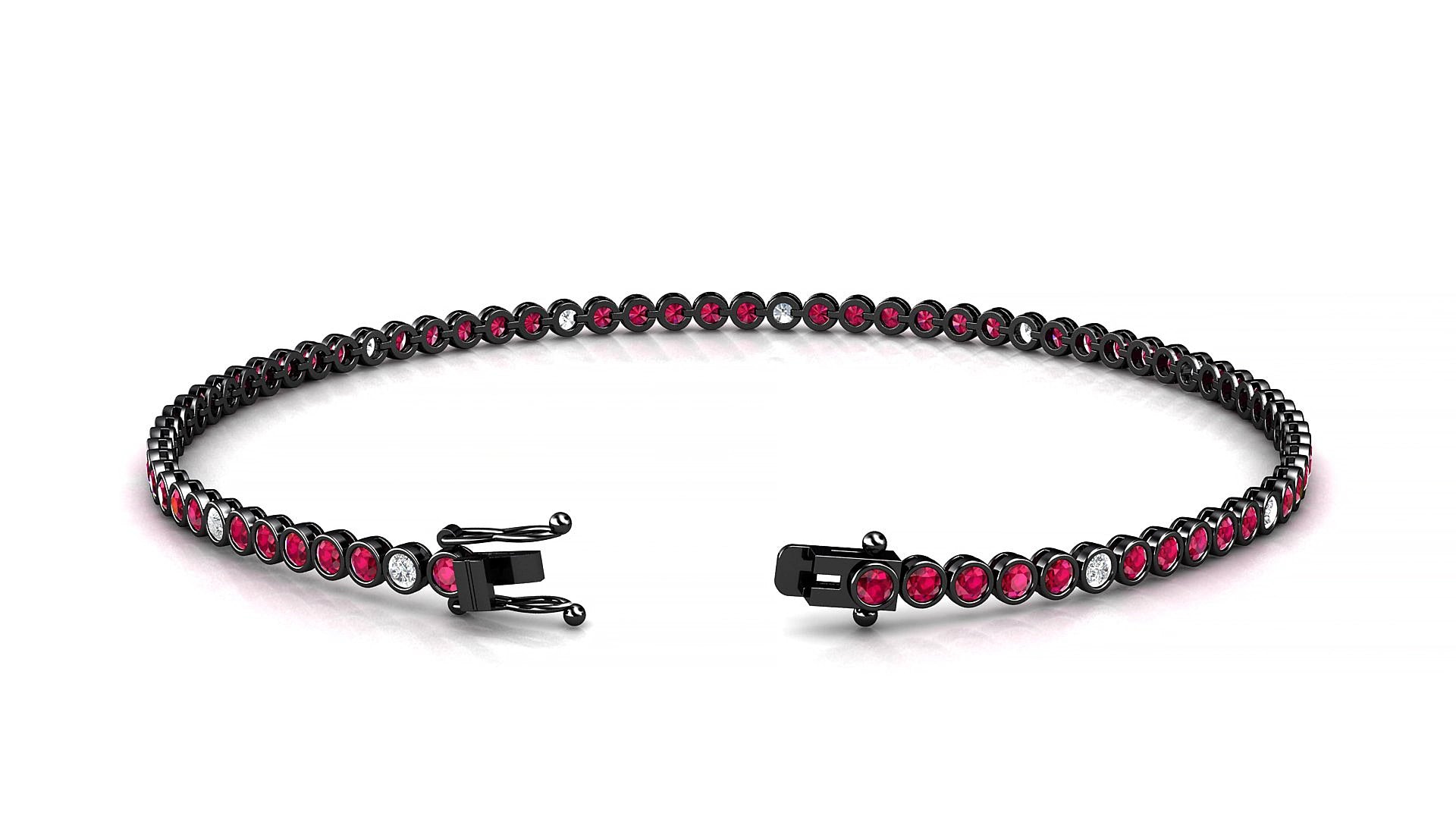 Avila 5-1 | 18k Black Gold 1.7 mm Round Natural Ruby & Diamond 16 cm Tennis Bracelet