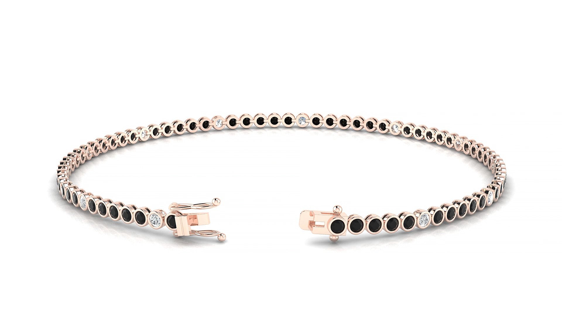 Avila 5-1 | 18k Rose Gold 1.7 mm Round Natural Black Diamond & Diamond 15 cm Tennis Bracelet
