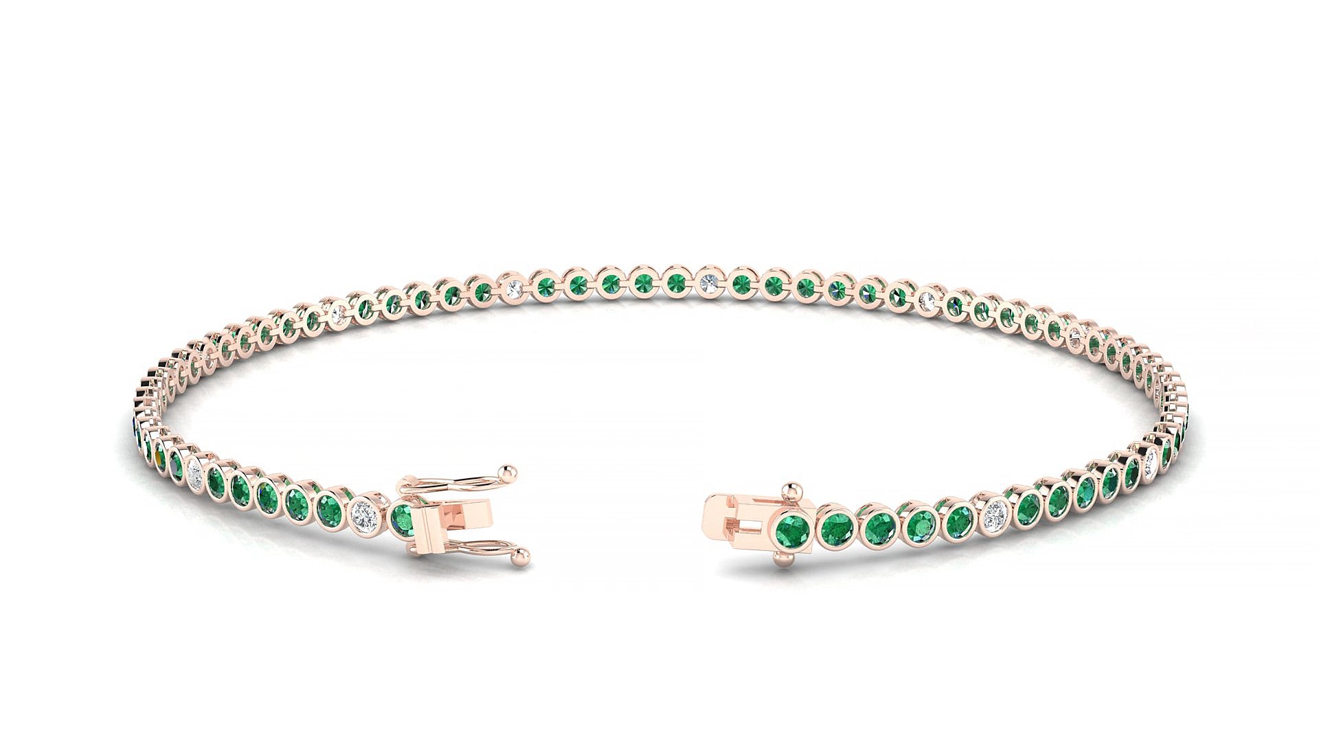 Avila 5-1 | 18k Rose Gold 1.7 mm Round Natural Emerald & Diamond 15 cm Tennis Bracelet