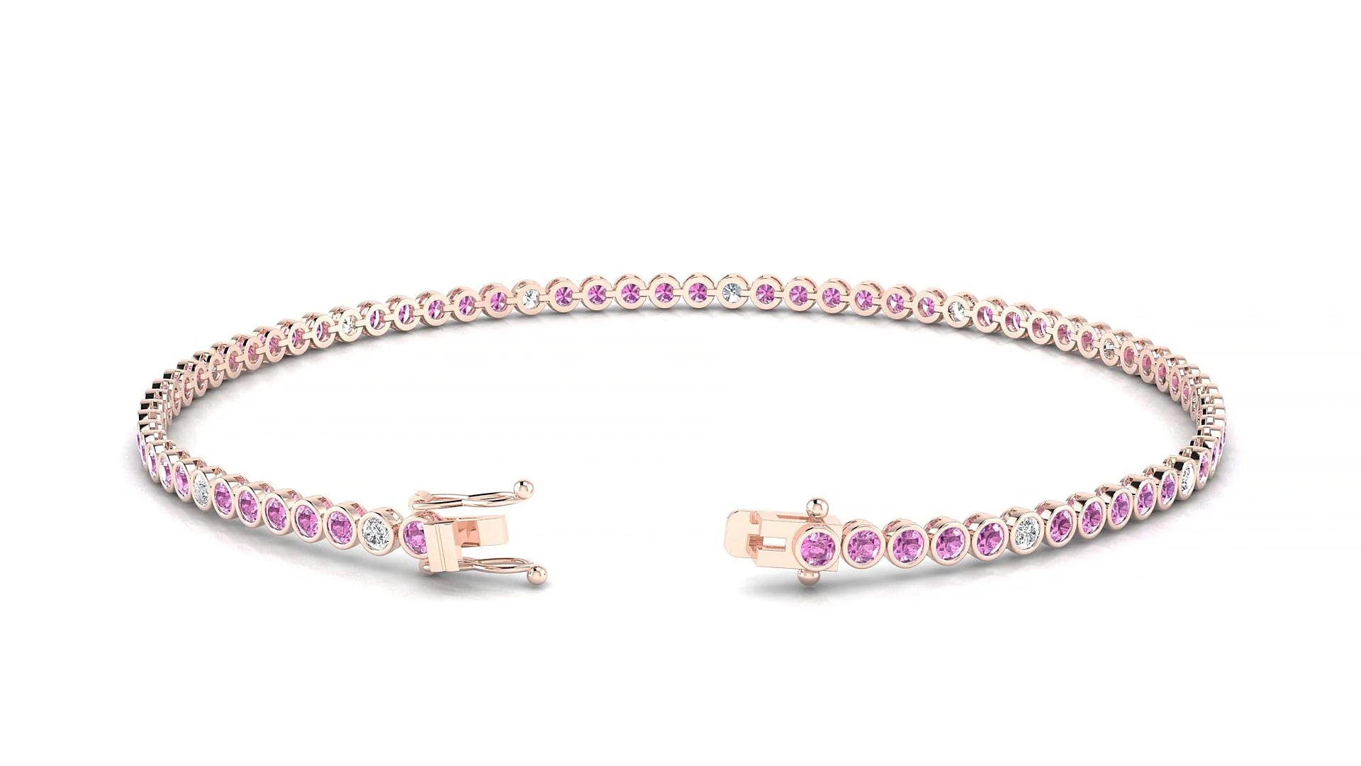 Avila 5-1 | 18k Rose Gold 1.7 mm Round Natural Pink Sapphire & Diamond Tennis Bracelet