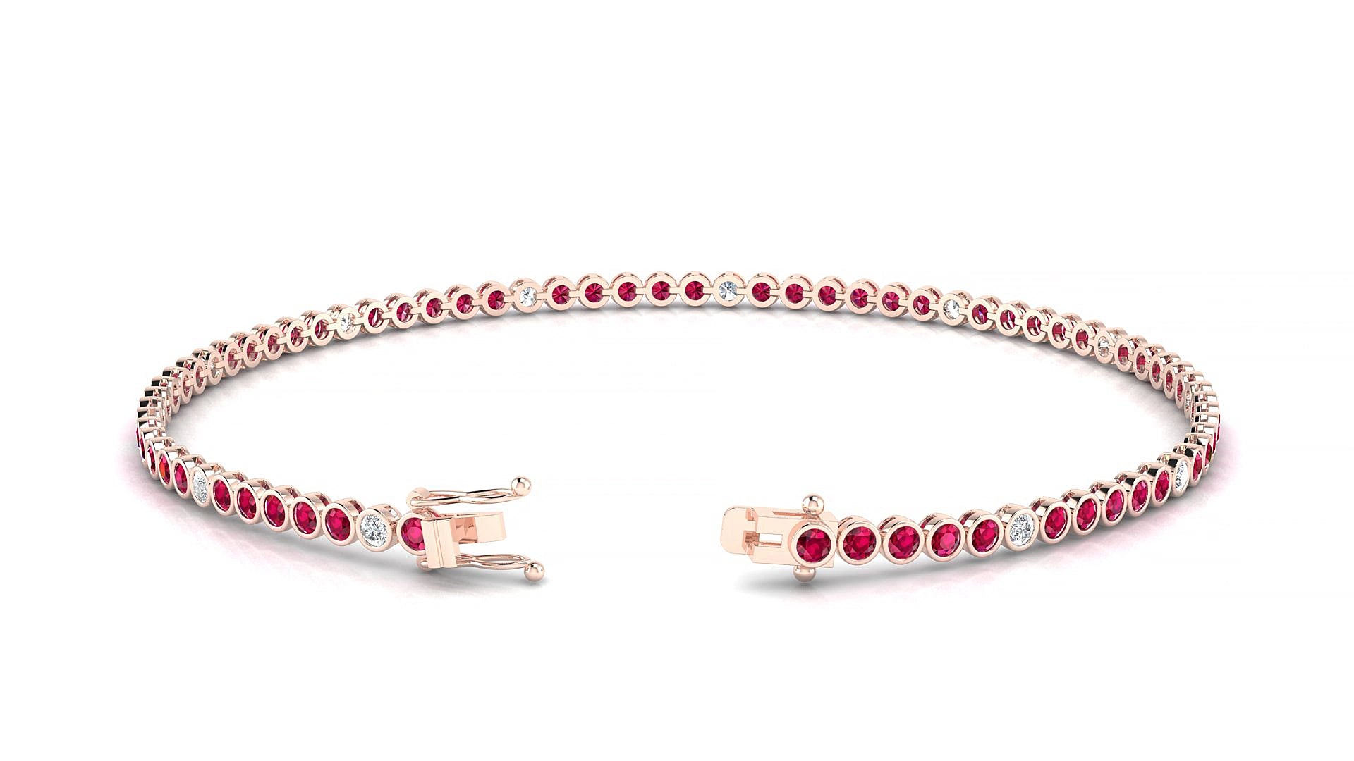 Avila 5-1 | 18k Rose Gold 1.7 mm Round Natural Ruby & Diamond 18 cm Tennis Bracelet