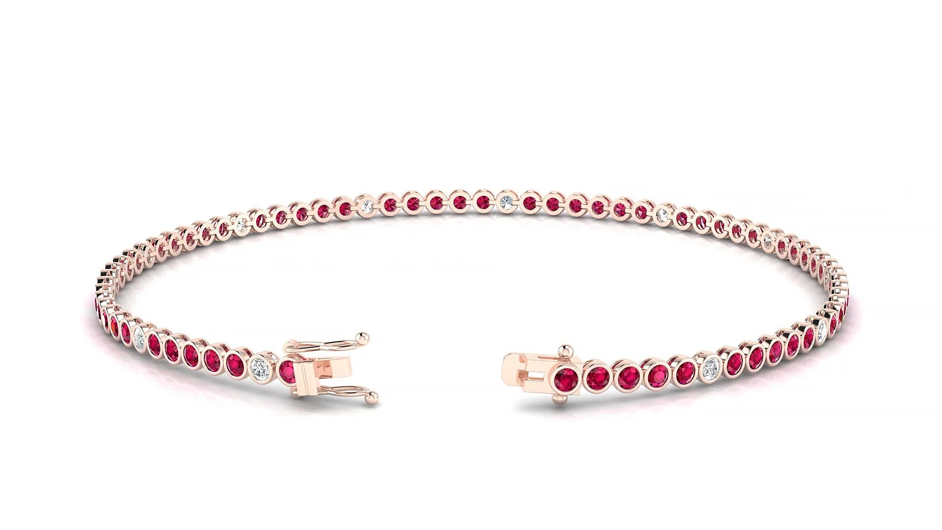 Avila 5-1 | 18k Rose Gold 1.7 mm Round Natural Ruby & Diamond Tennis Bracelet