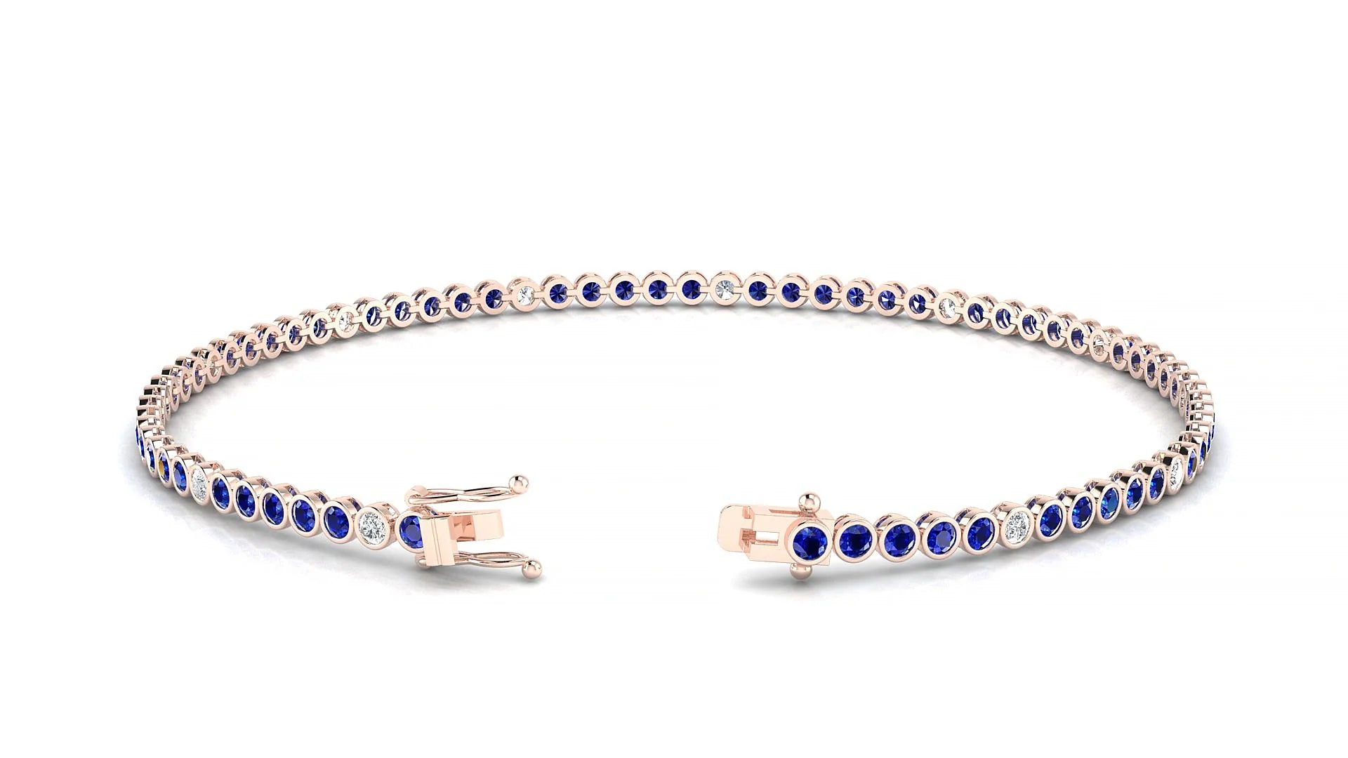 Avila 5-1 | 18k Rose Gold 1.7 mm Round Natural Sapphire & Diamond Tennis Bracelet