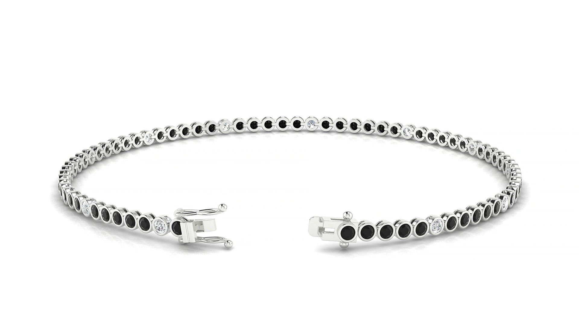 Avila 5-1 | 18k White Gold 1.7 mm Round Natural Black Diamond & Diamond 15 cm Tennis Bracelet