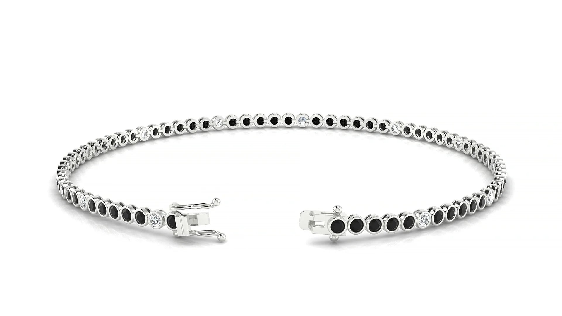 Avila 5-1 | 18k White Gold 1.7 mm Round Natural Black Diamond & Diamond Tennis Bracelet