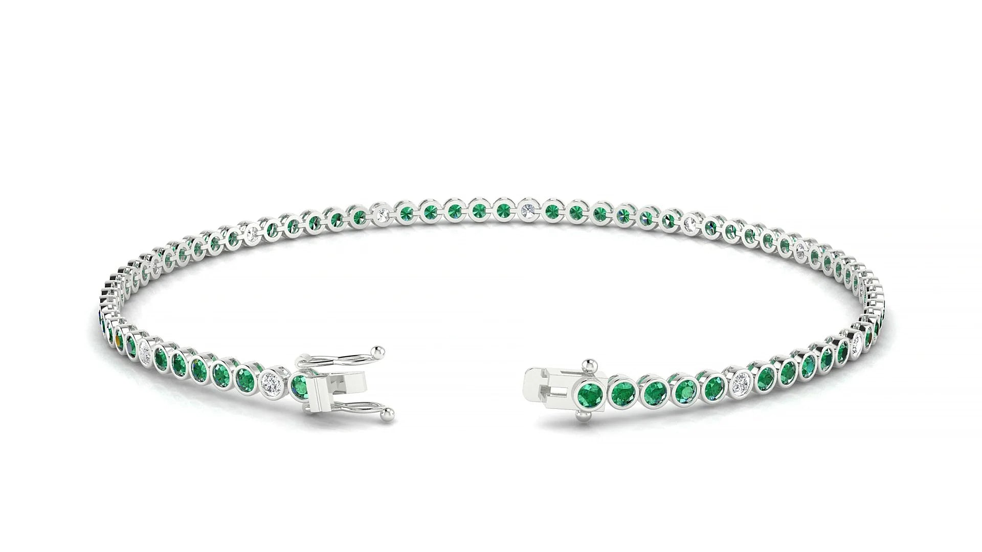Avila 5-1 | 18k White Gold 1.7 mm Round Natural Emerald & Diamond Tennis Bracelet