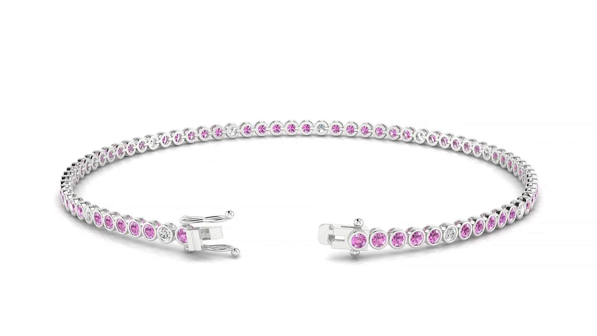 Avila 5-1 | 18k White Gold 1.7 mm Round Natural Pink Sapphire & Diamond 16 cm Tennis Bracelet