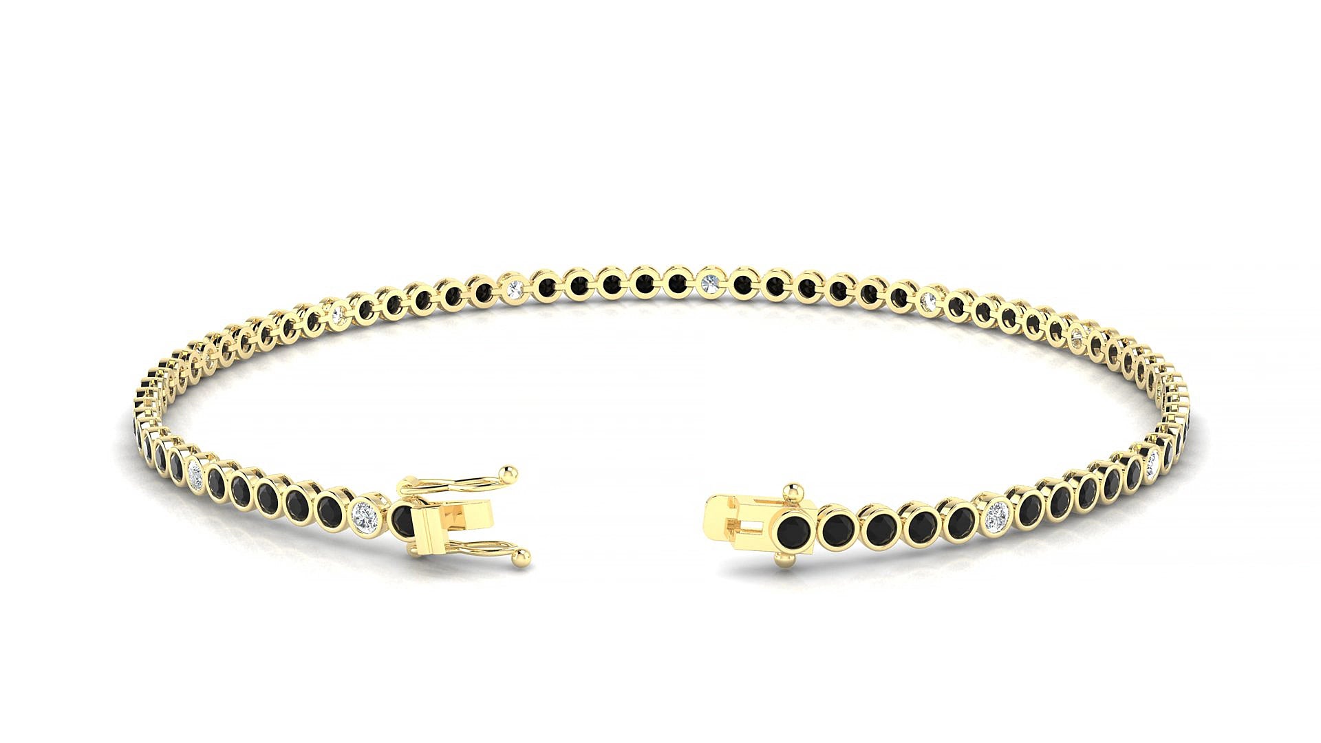 Avila 5-1 | 18k Yellow Gold 1.7 mm Round Natural Black Diamond & Diamond 17 cm Tennis Bracelet
