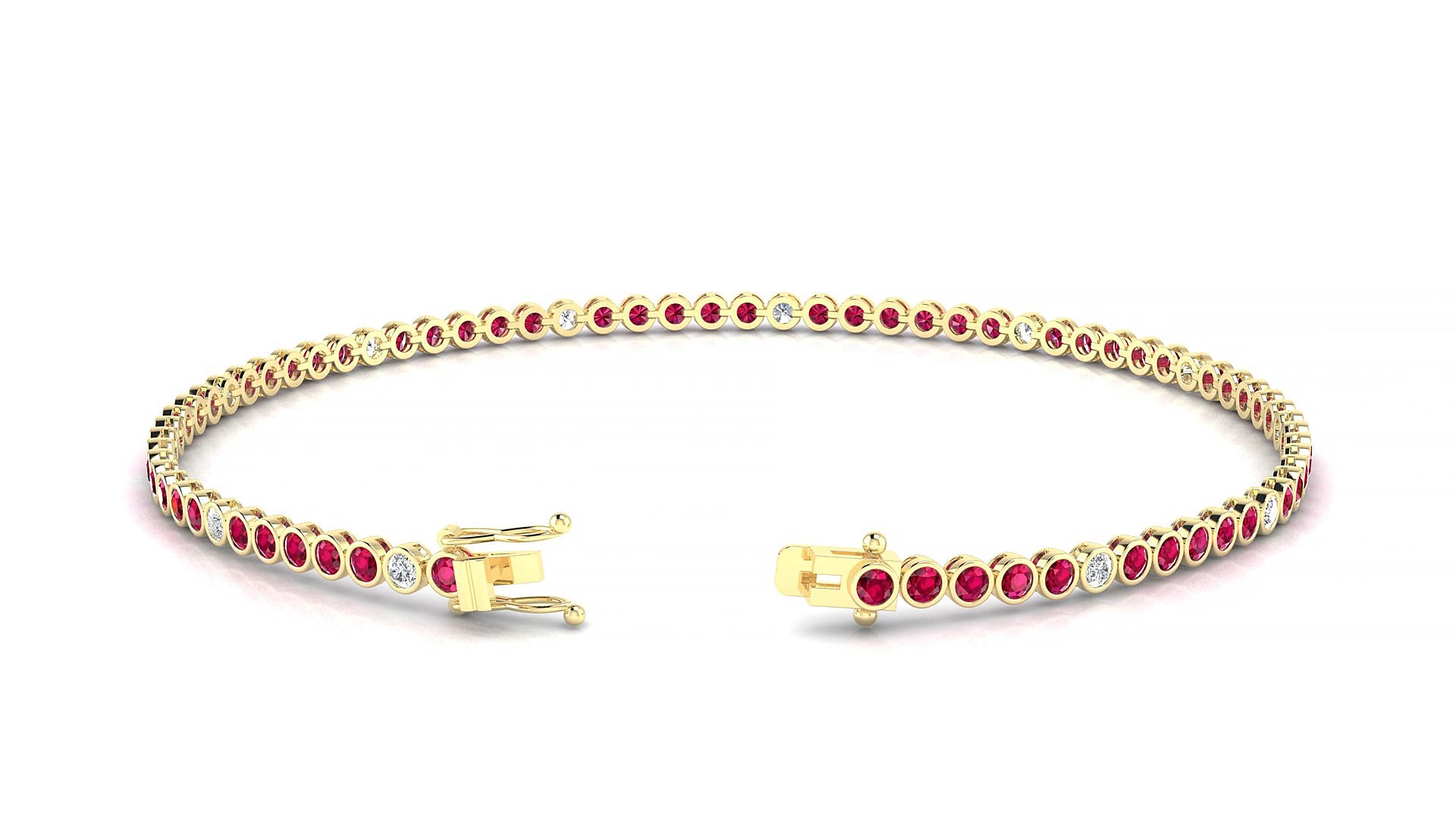 Avila 5-1 | 18k Yellow Gold 1.7 mm Round Natural Ruby & Diamond 19 cm Tennis Bracelet
