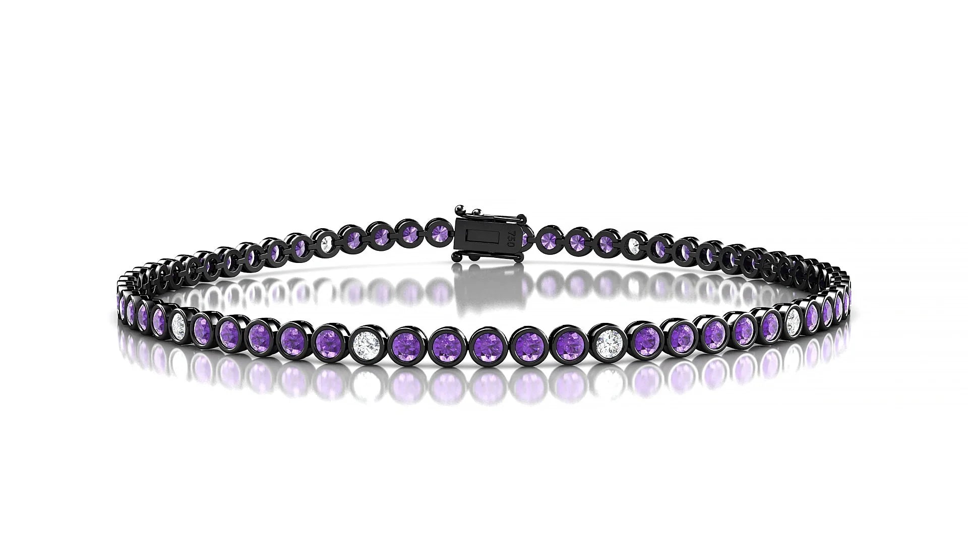 Avila 5-1 | 18k Black Gold 2 mm Round Natural Amethyst & Diamond Tennis Bracelet