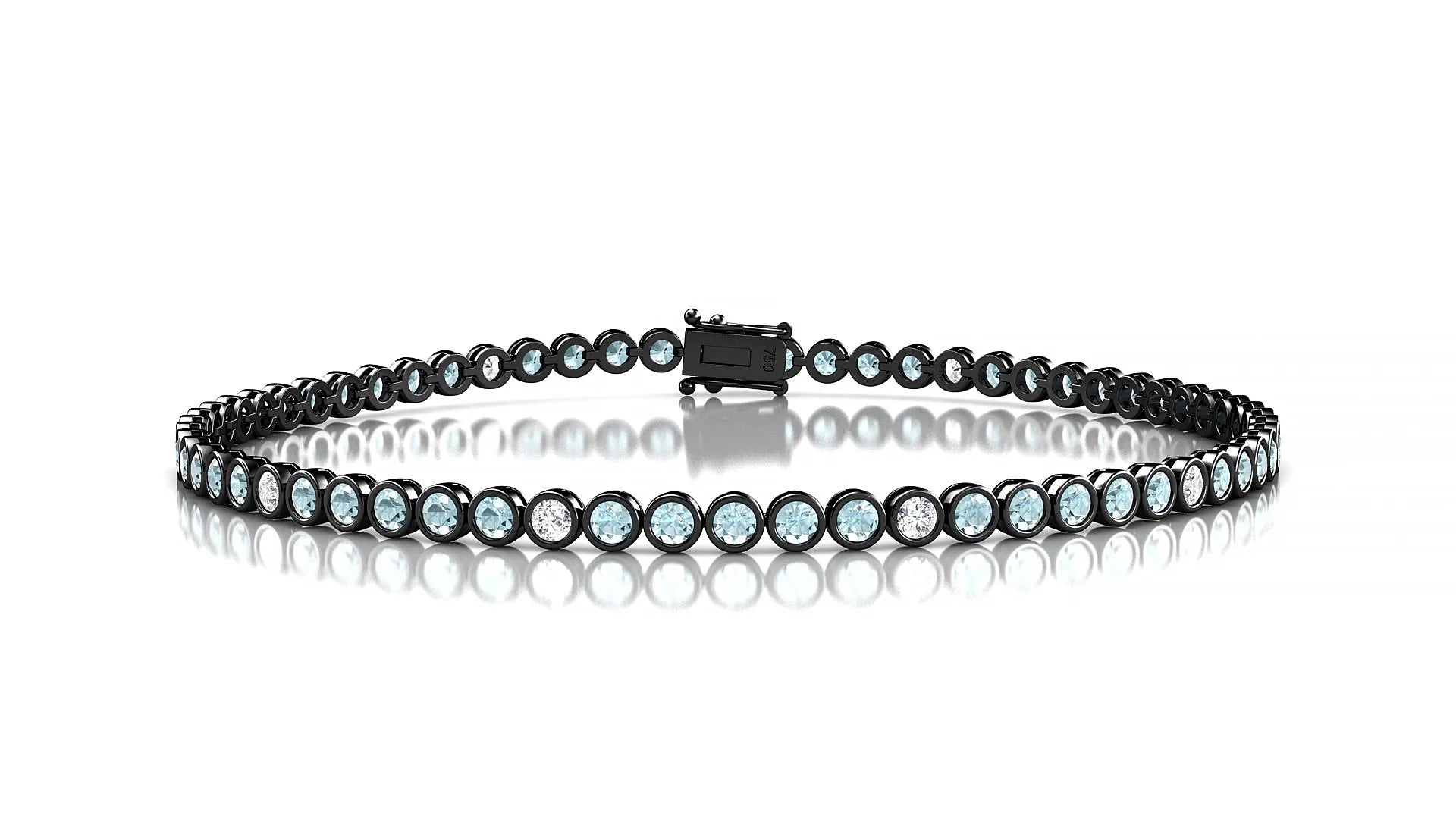 Avila 5-1 | 18k Black Gold 2 mm Round Natural Aquamarine & Diamond Tennis Bracelet