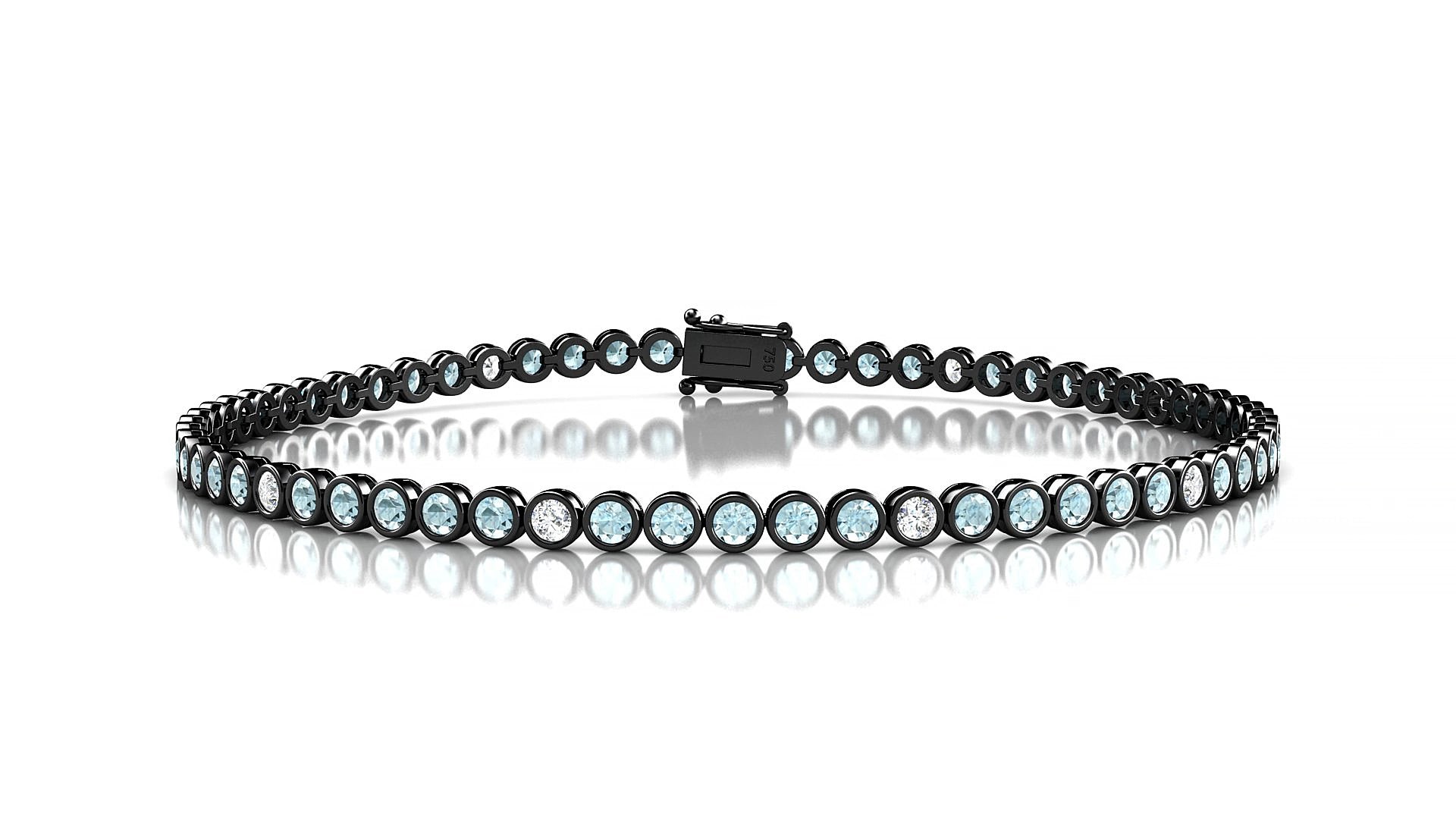 Avila 5-1 | 18k Black Gold 2 mm Round Natural Aquamarine & Diamond 17 cm Tennis Bracelet