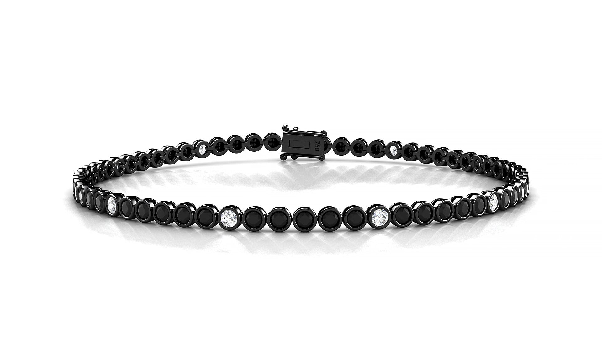 Avila 5-1 | 18k Black Gold 2 mm Round Natural Black Diamond & Diamond 17 cm Tennis Bracelet