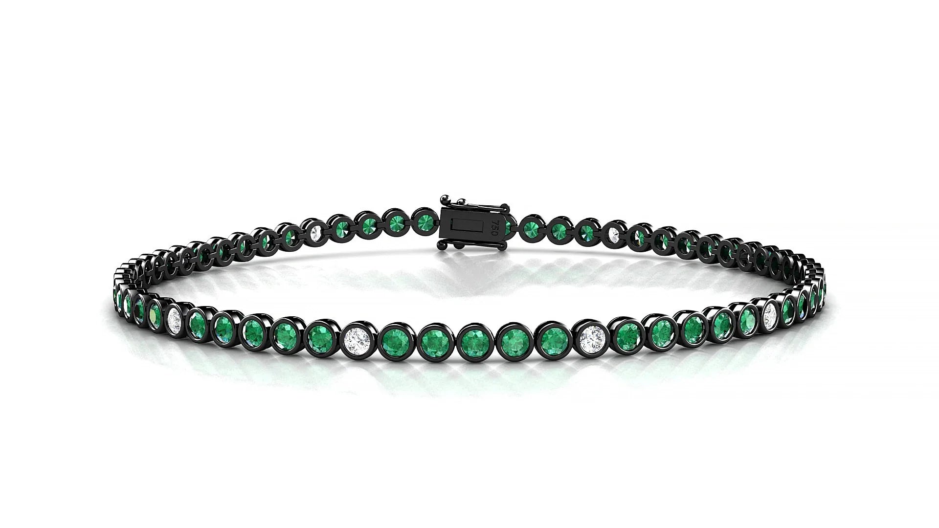Avila 5-1 | 18k Black Gold 2 mm Round Natural Emerald & Diamond Tennis Bracelet