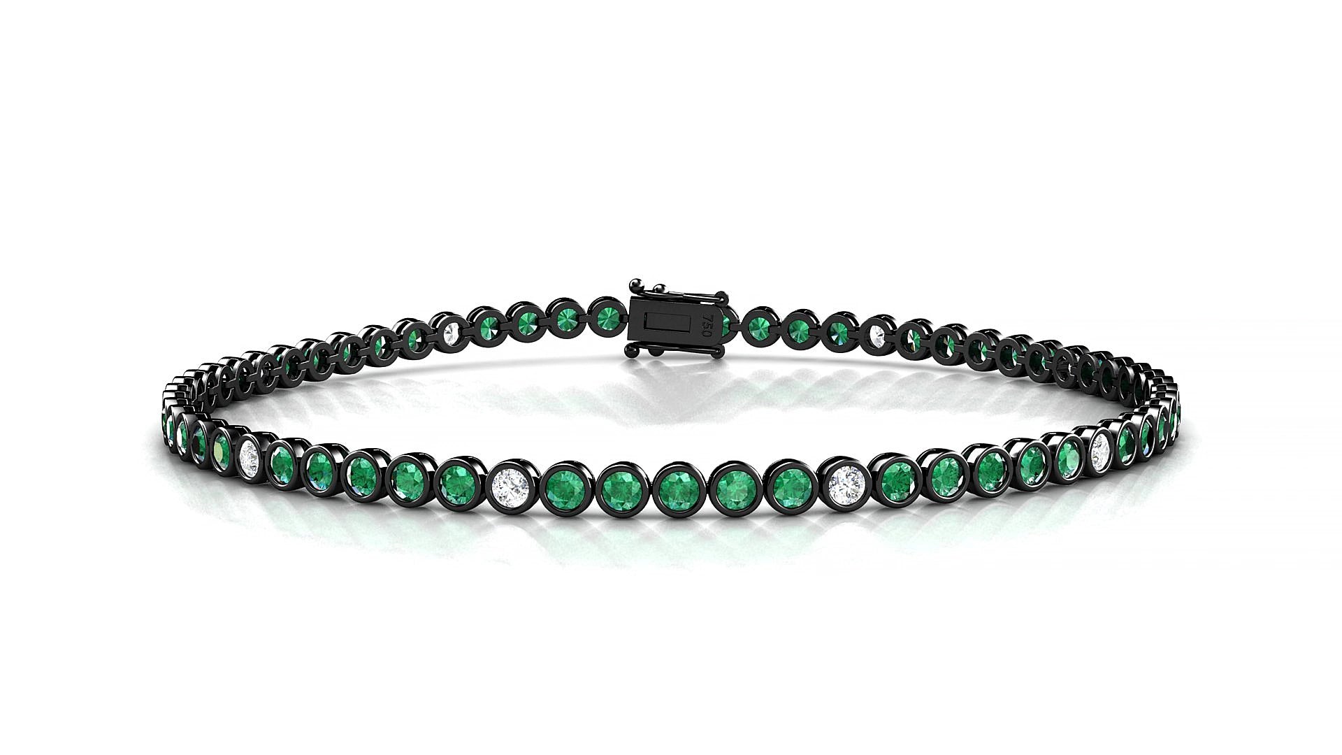 Avila 5-1 | 18k Black Gold 2 mm Round Natural Emerald & Diamond 15 cm Tennis Bracelet