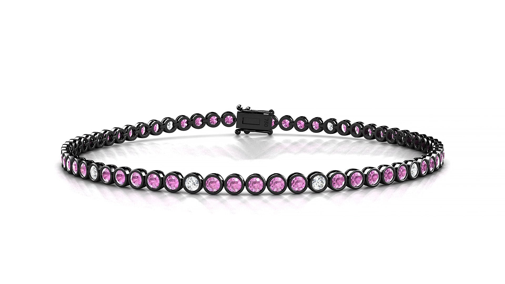 Avila 5-1 | 18k Black Gold 2 mm Round Natural Pink Sapphire & Diamond 16 cm Tennis Bracelet