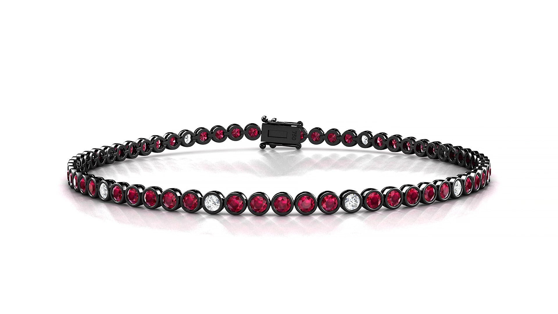 Avila 5-1 | 18k Black Gold 2 mm Round Natural Ruby & Diamond 15 cm Tennis Bracelet
