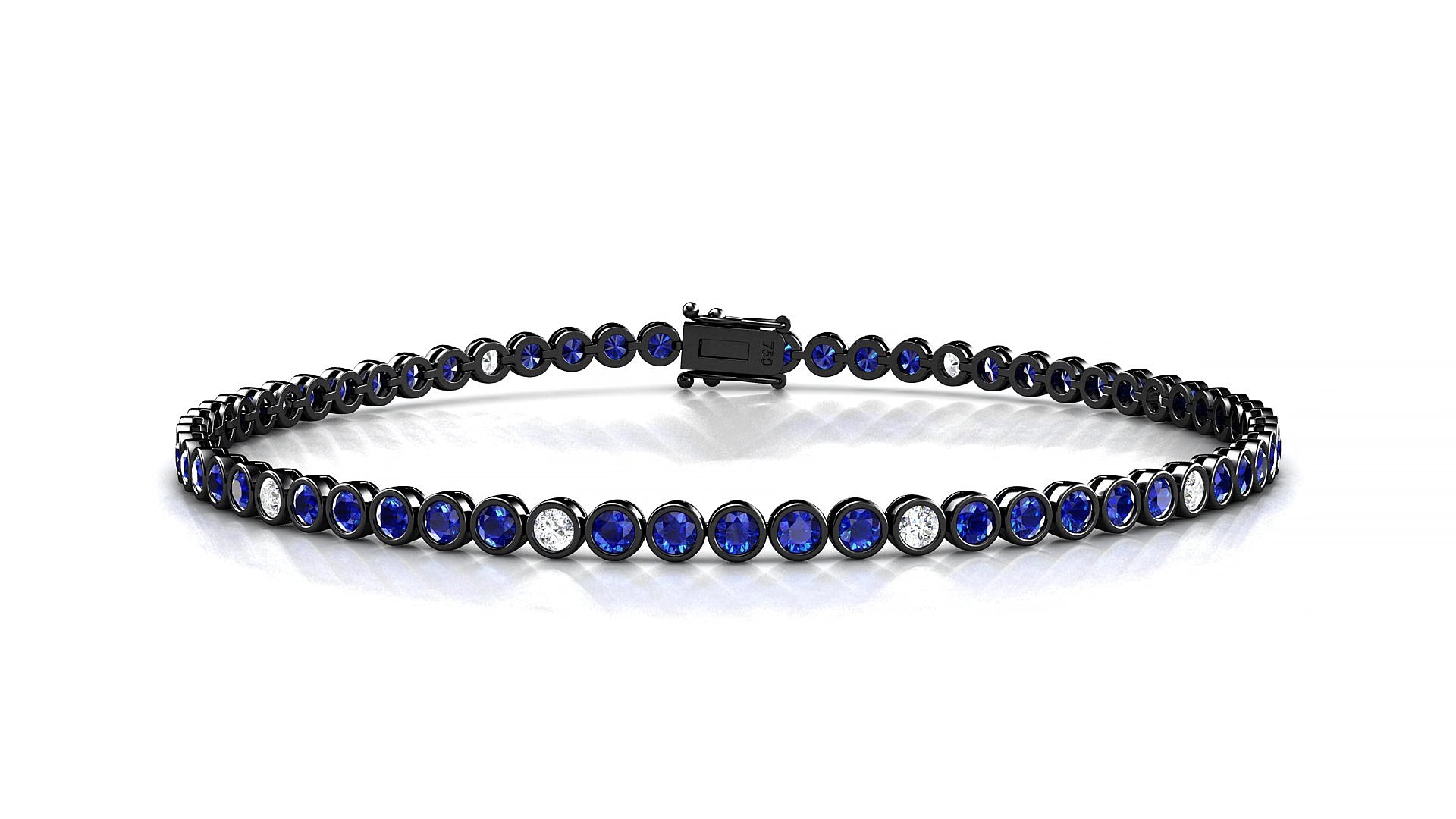 Avila 5-1 | 18k Black Gold 2 mm Round Natural Sapphire & Diamond 15 cm Tennis Bracelet