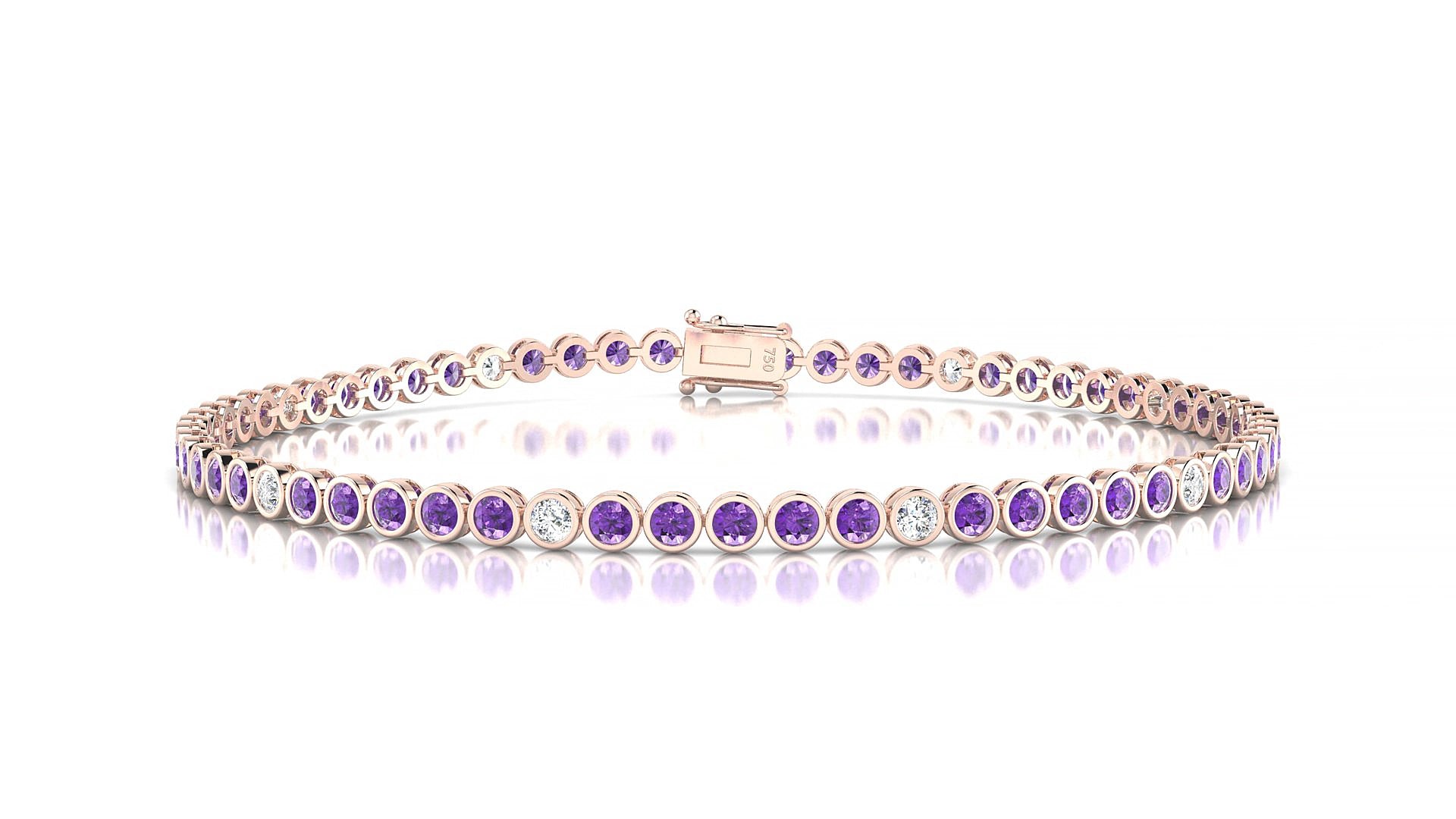 Avila 5-1 | 18k Rose Gold 2 mm Round Natural Amethyst & Diamond 15 cm Tennis Bracelet
